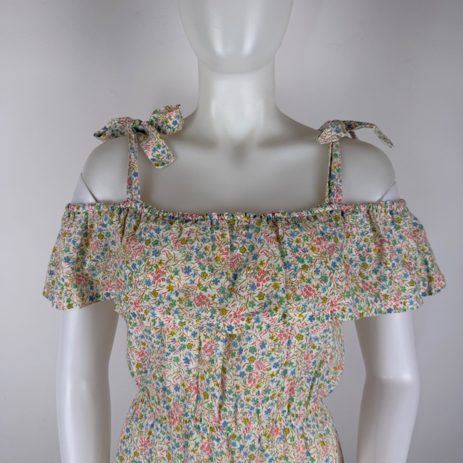 Vintage 70s 80s Floral Off Shoulder Midi Dress Cottagecore Size 11