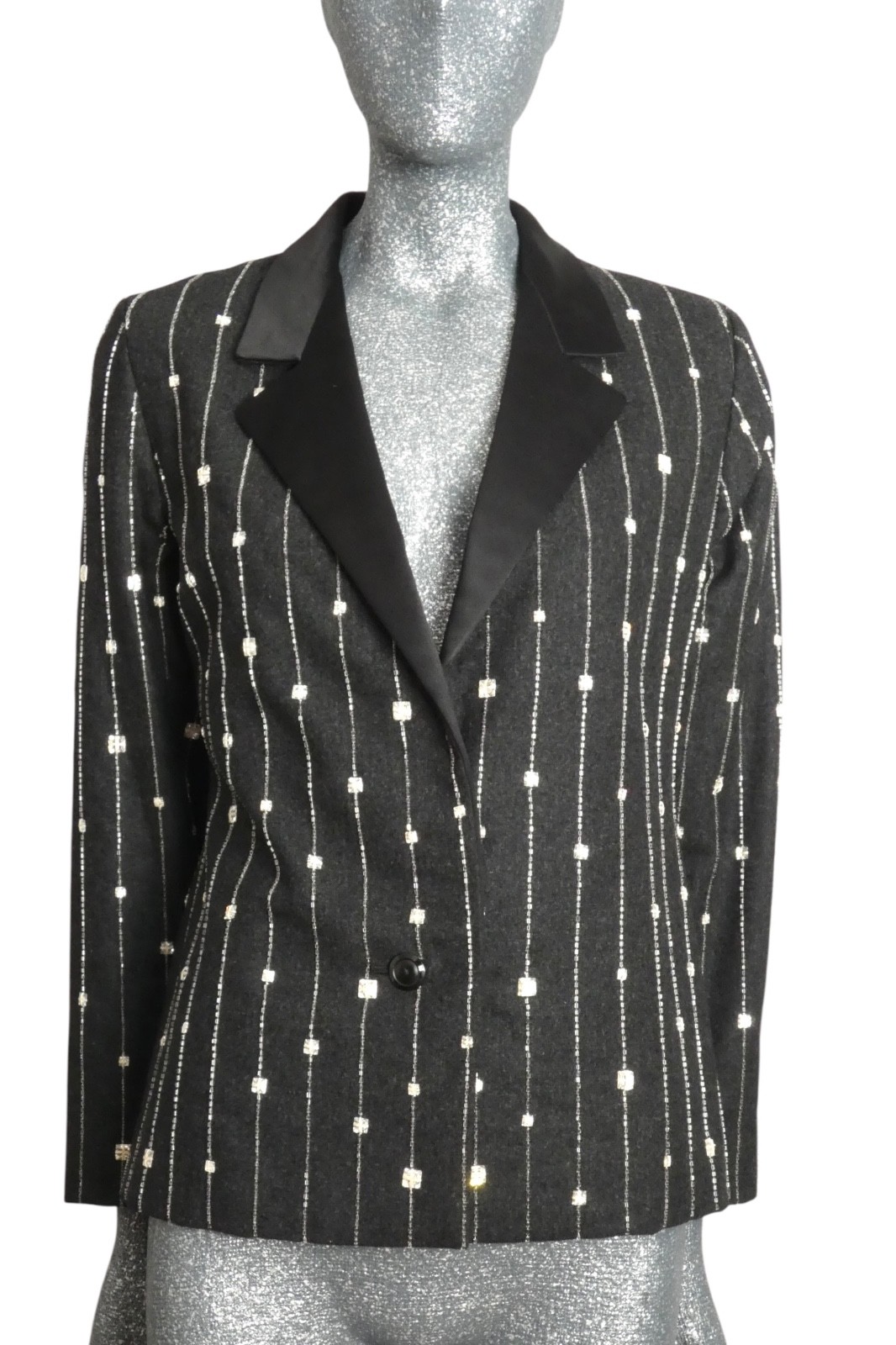 GALANOS – 1980s Rhinestone Flannel Blazer, Size 8