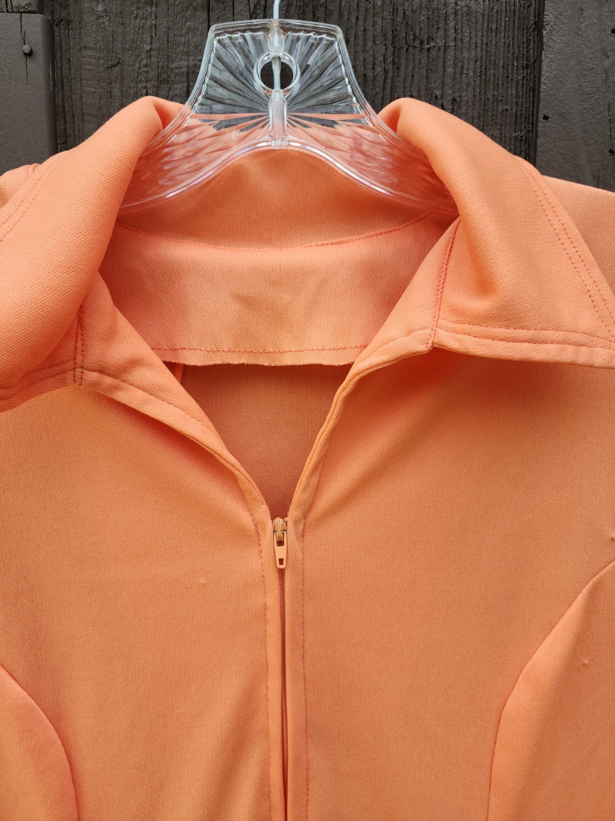 70s Handmade Solid Peach Color Double Knit Polyester Dress – Womens L-XL Vtg