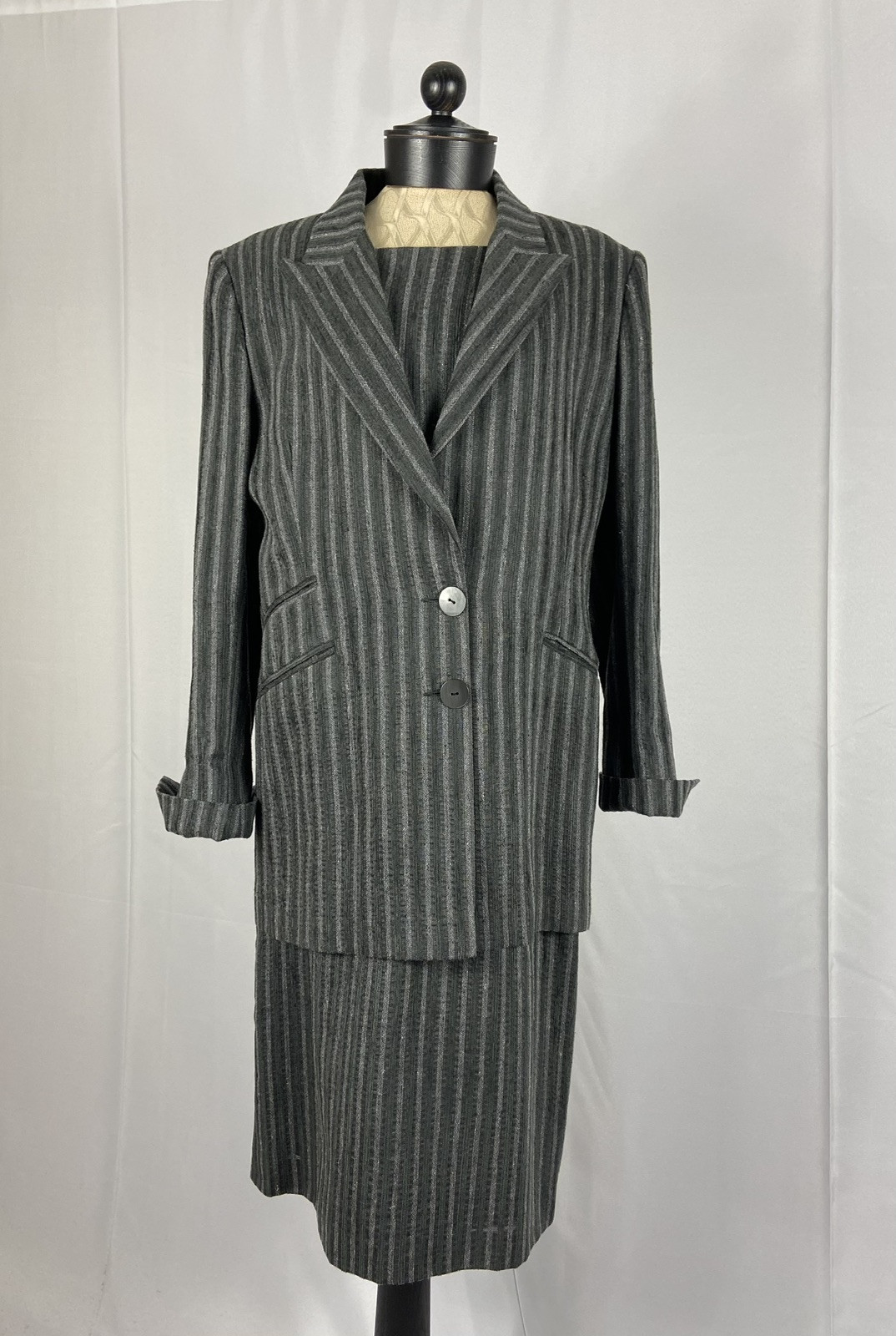 BENCIVENGA Couture Size 48 Gray Striped Wool Vintage Coat Dress