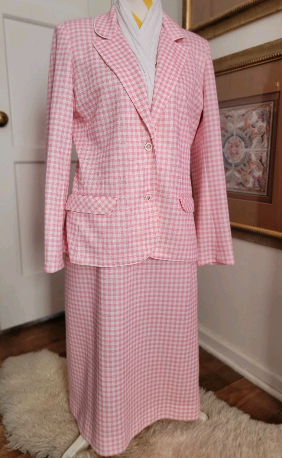 Rhodes California Vintage Pink/white Checkers Skirt Suit Size 9R