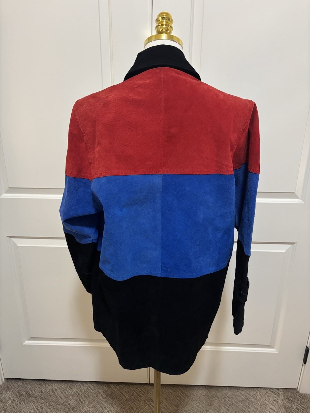Vintage 80’s 90’s Diani Color block Suede Leather Toggle Coat With Zipper Med