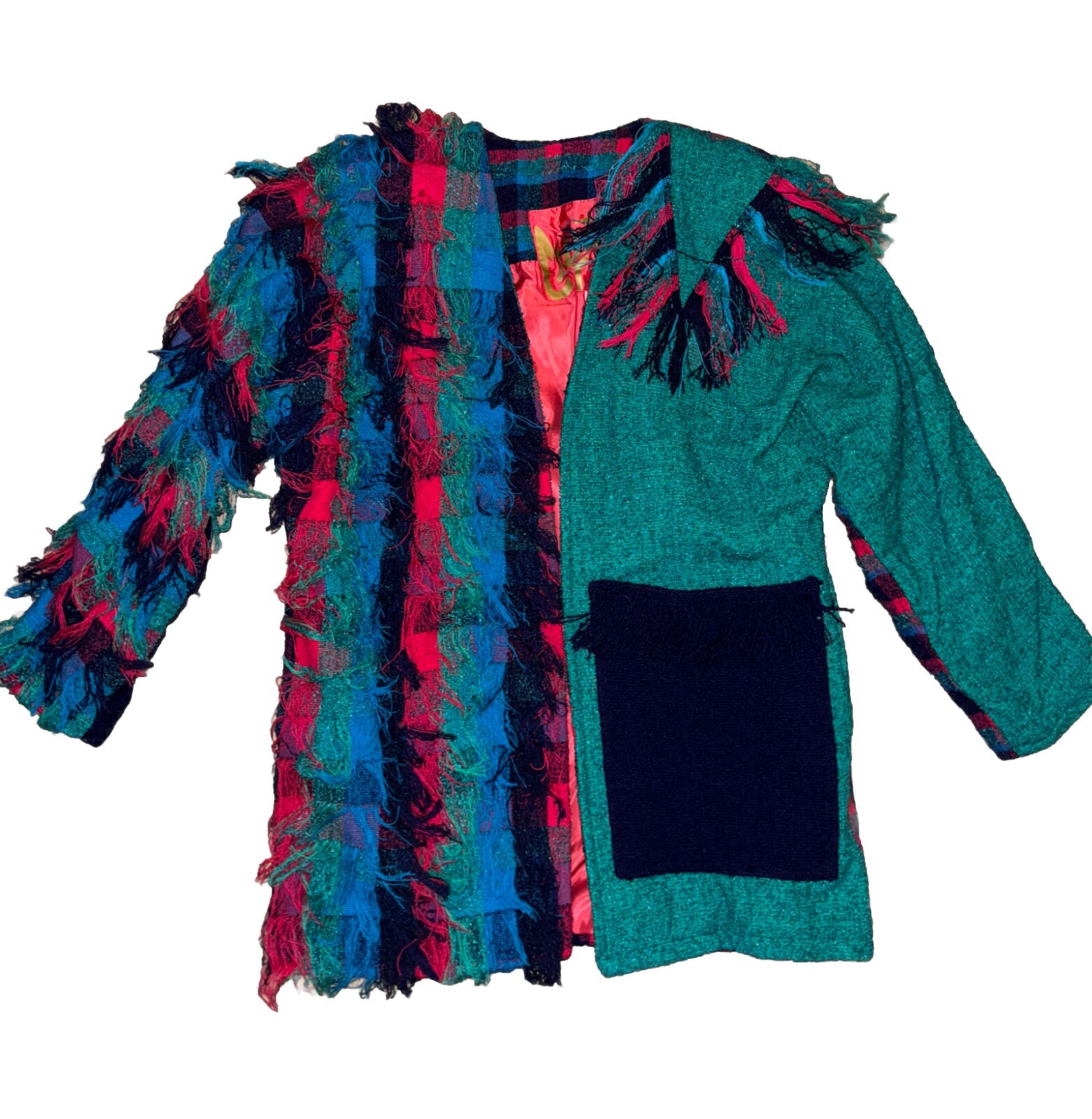 Vintage 1990s CRYSTAL HANDWOVENS Glam Fringe Art Blazer Jacket Size Medium Long