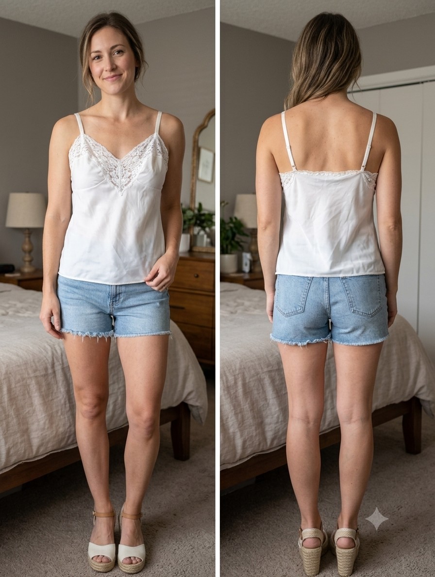 Vintage Vassarette Camisole 36/M White Nylon Lace Trim Underneath It All 90s
