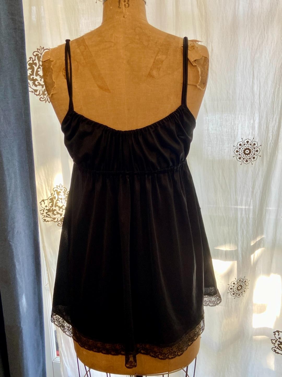 Vintage 60s VAN RAALTE Black Nylon OPEN SIDES Babydoll Short Nightgown USA M 36
