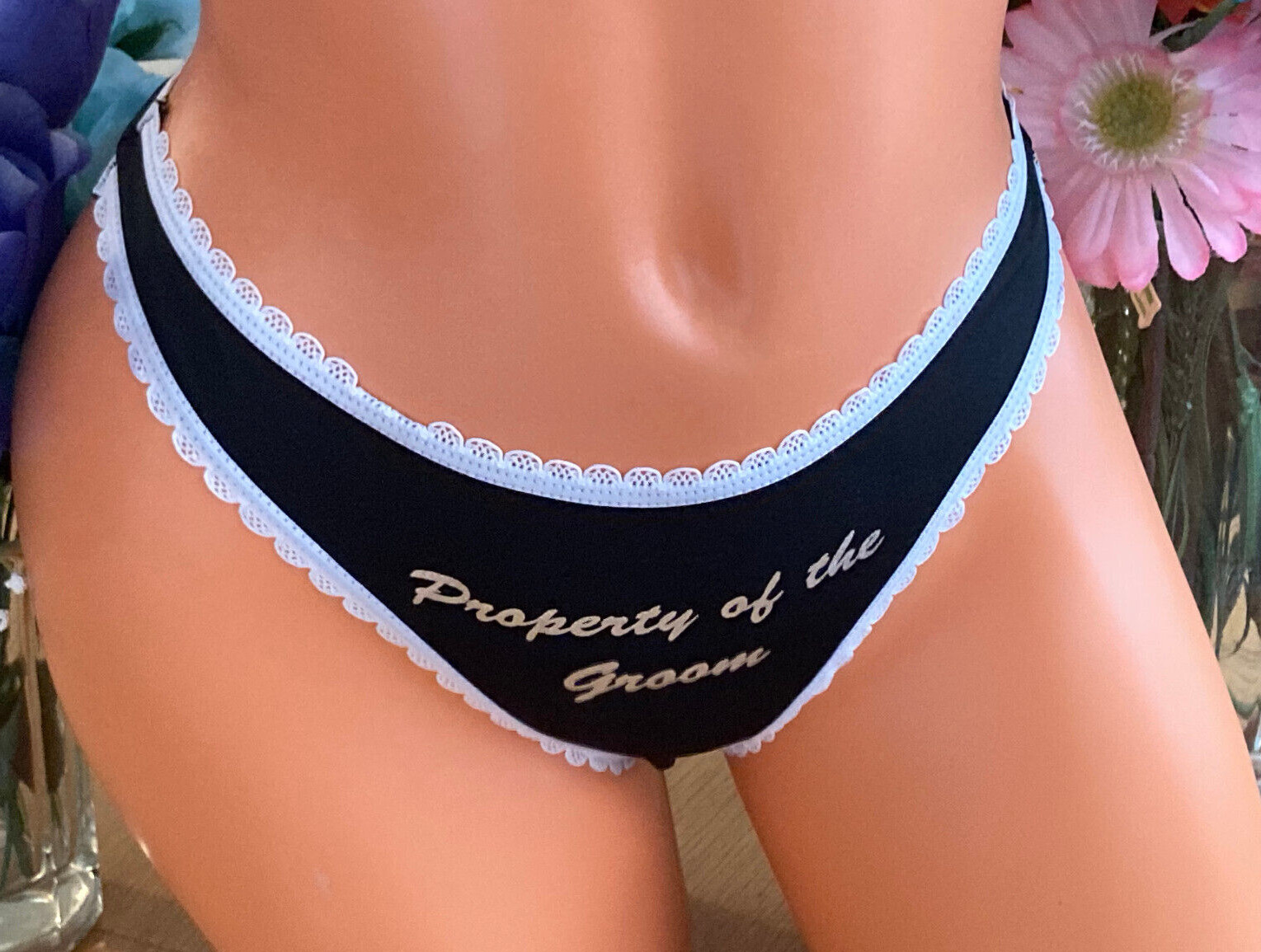 623 Seven Til Midnight OS BLACK Property of the Groom Bridal Wedding Thong
