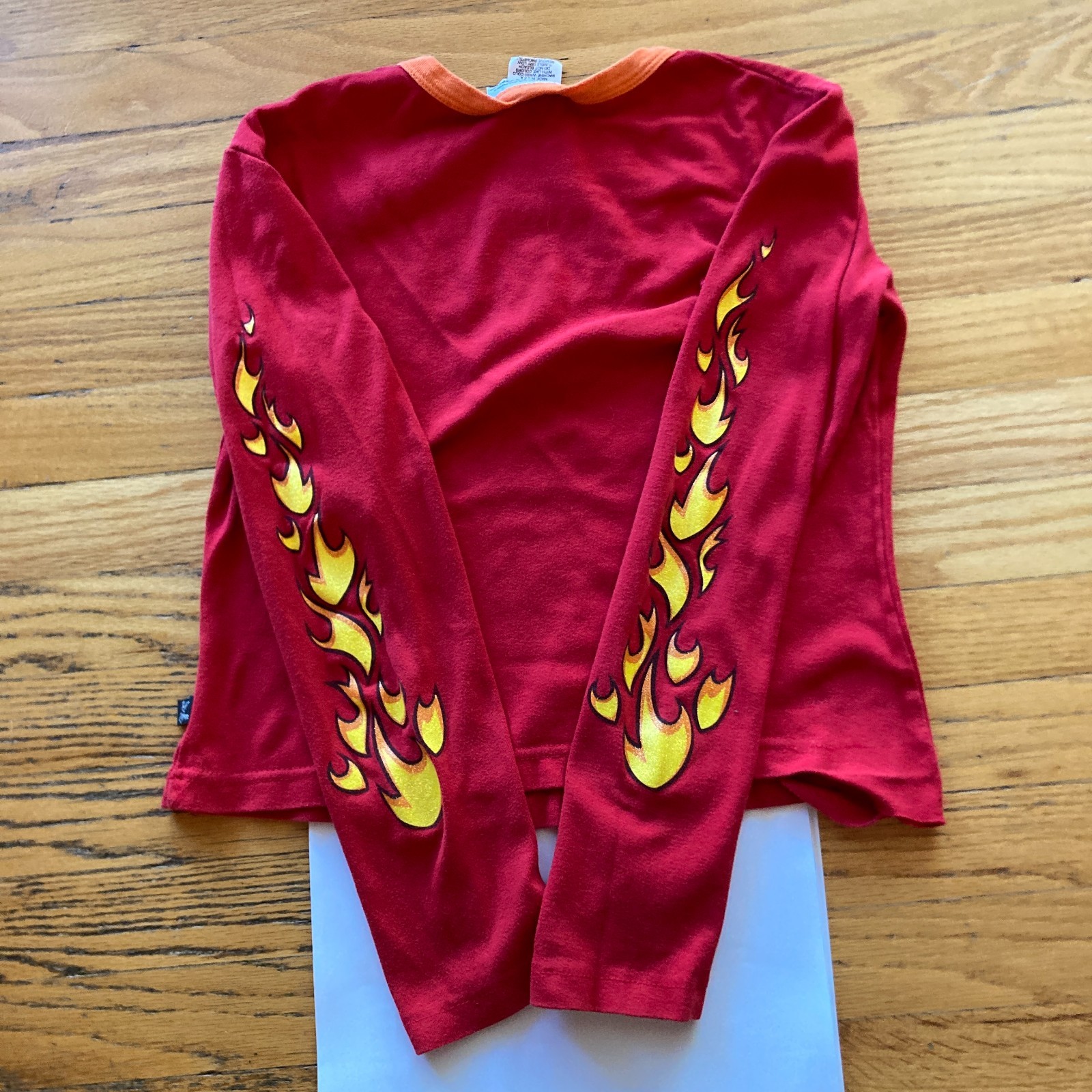 VINTAGE 1990s/Y2K SELF ESTEEM KITTEN FLAMES BABY DOLL SHIRT vtg crop flaming cat