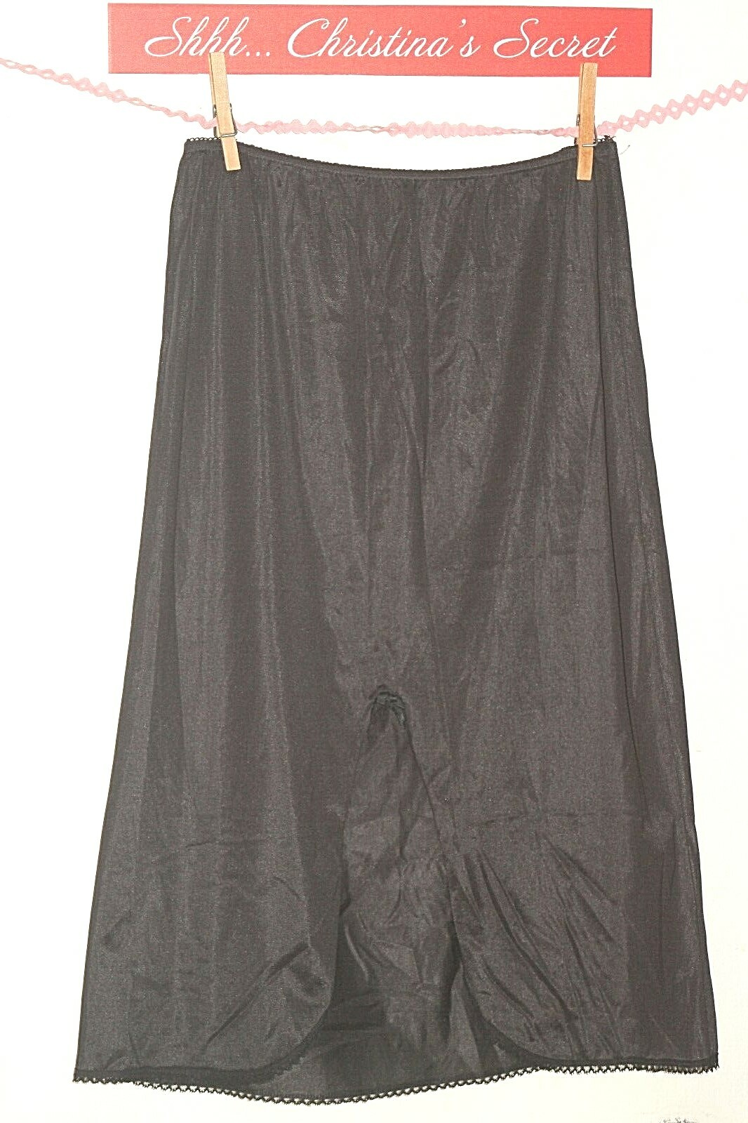 DAWN TO DUSK VINTAGE 70s Black Silky Tricot Antron III Half Slip Sz M * G-VG