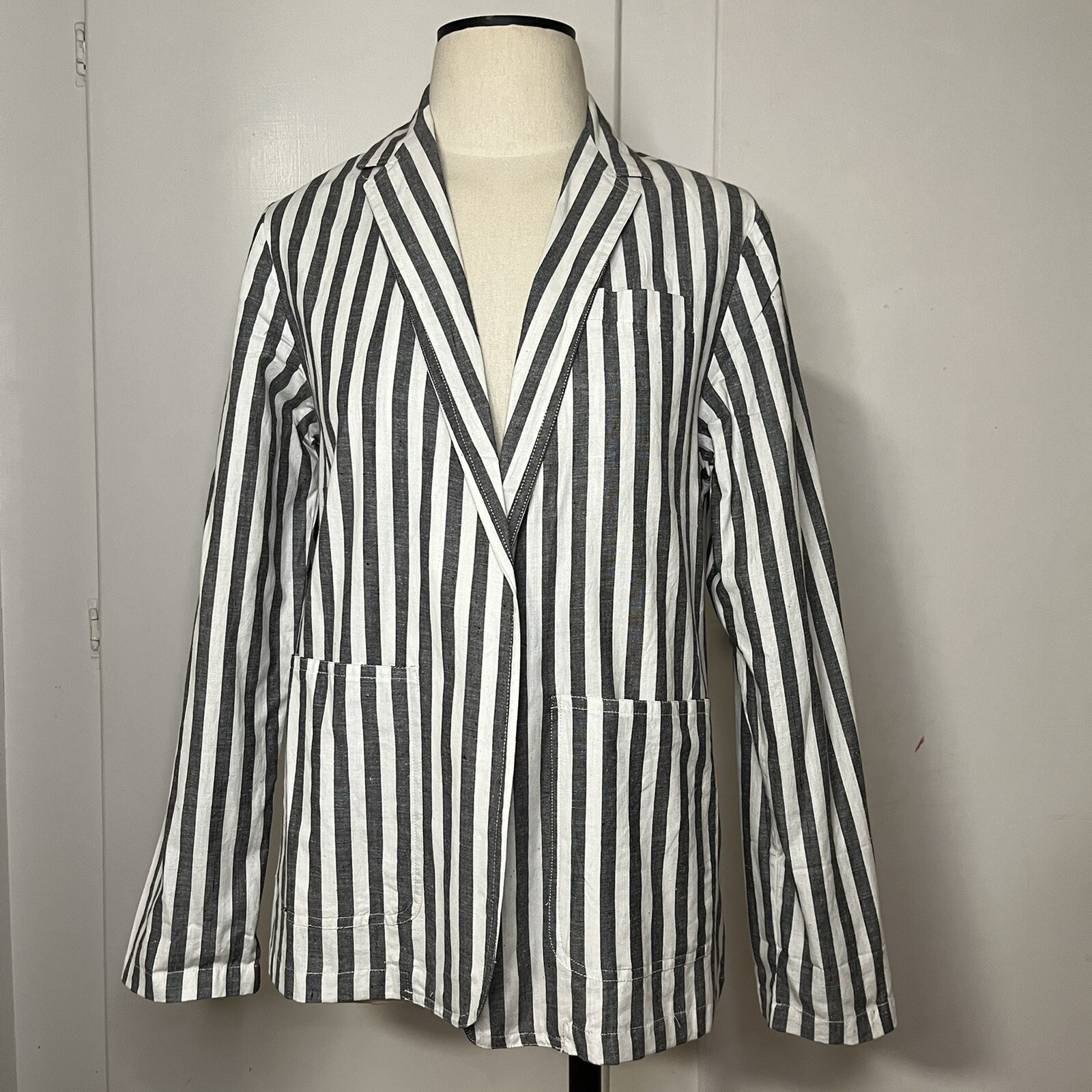 Vintage 80s Gray Striped Light weight Cotton Blazer Deadstock