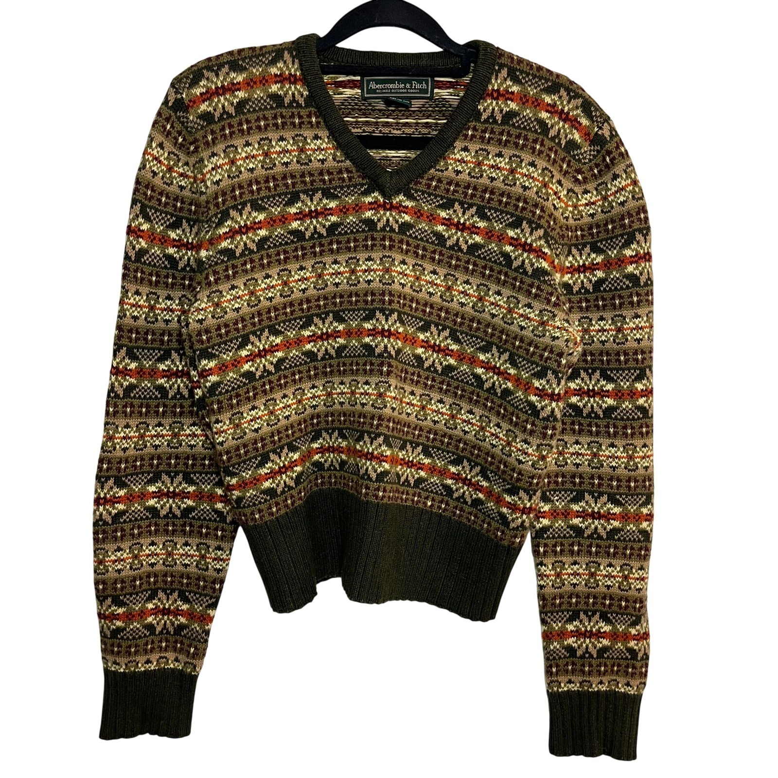 Abercrombie Vintage 90s Y2K Sweater Large Green Fair Isle Cottage Grandpa Retro