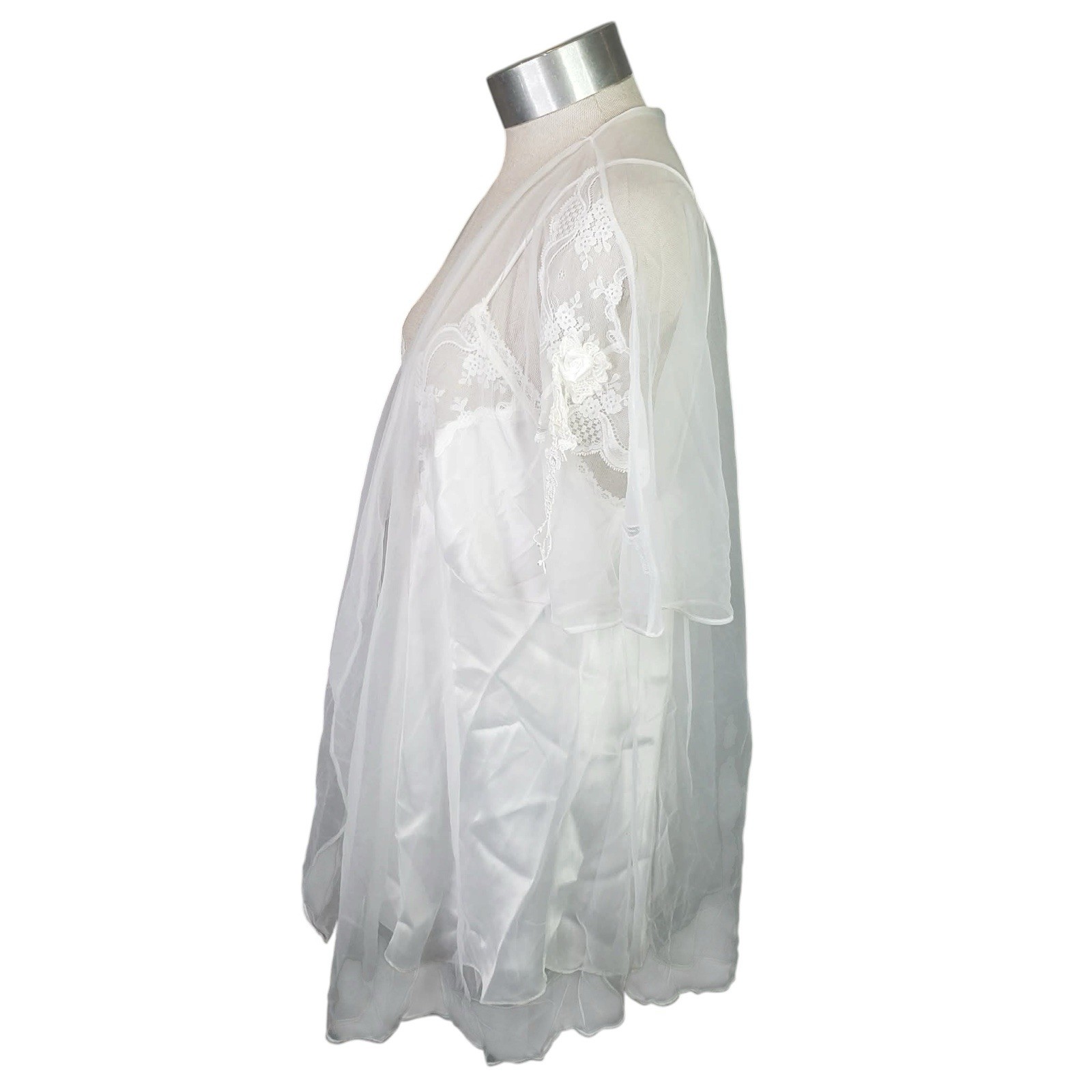 Vtg Cinema Etoile Peignoir Bridal White Babydoll Slip Nightgown Robe Set Lace M