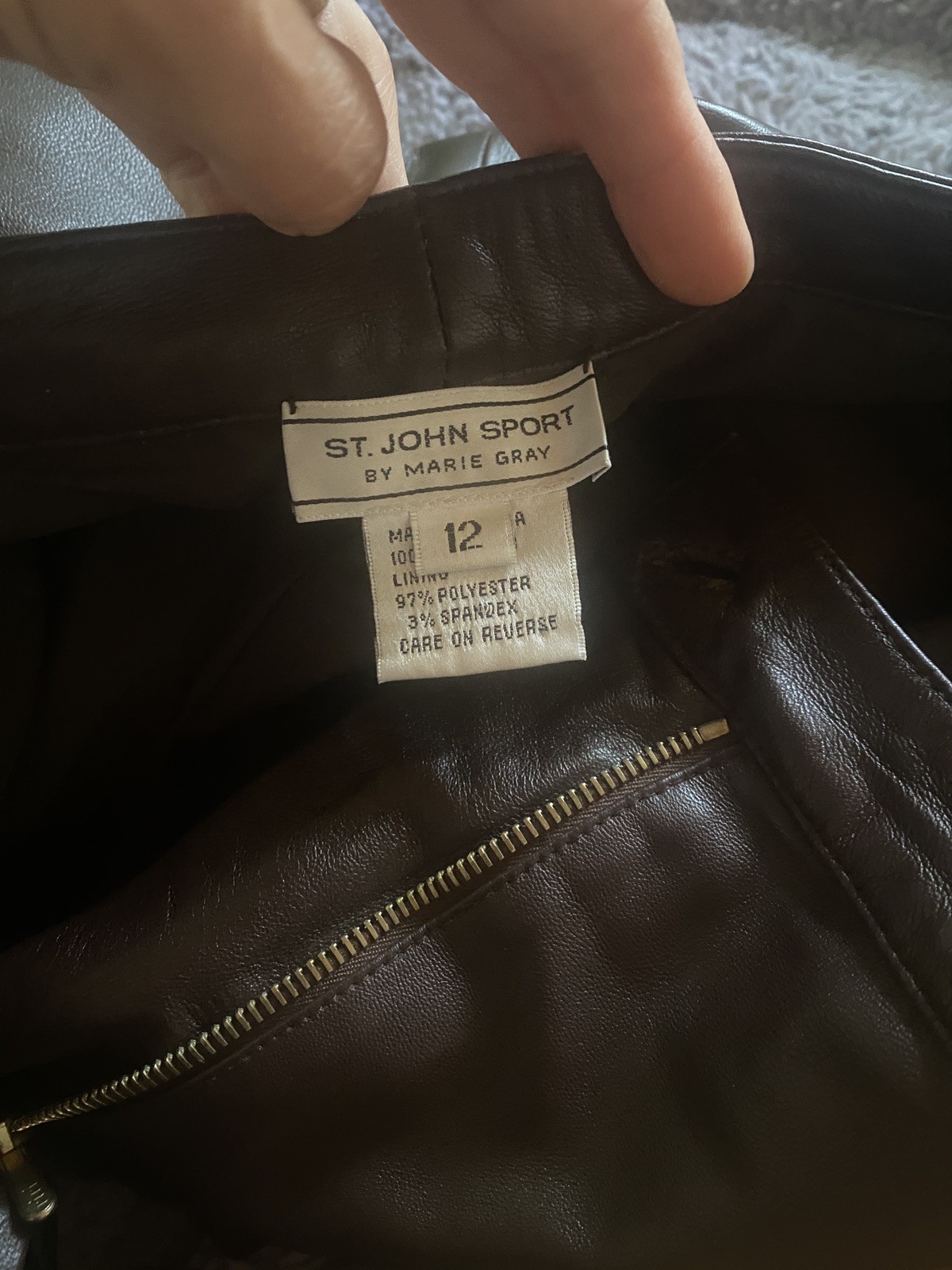 Y2K St John Sport Marie Grey brown leather grommet jacket and pants set Large