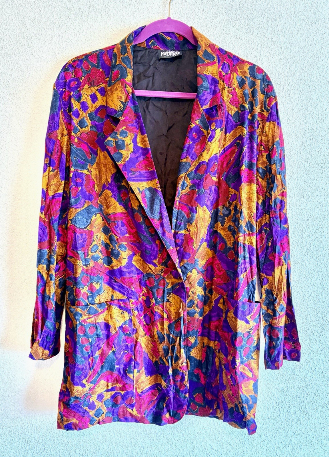 VTG 80s OVERSIZE BLAZER JACKET Abstract One Button L / XL usa made New Wave Club