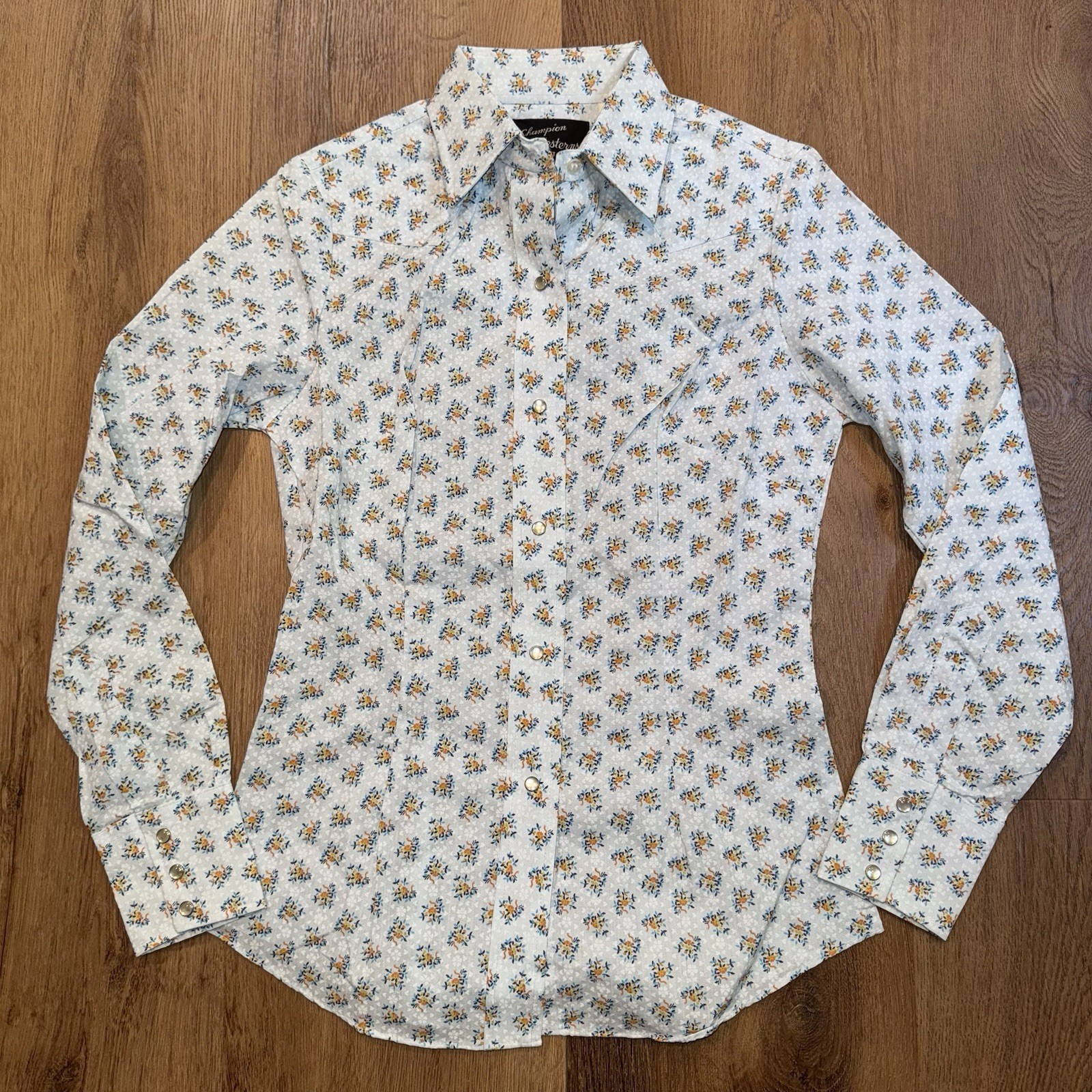Vtg 70s Pearl Snap Shirt Champion Westerns Womens 12 Rockabilly Cowgirl NOS