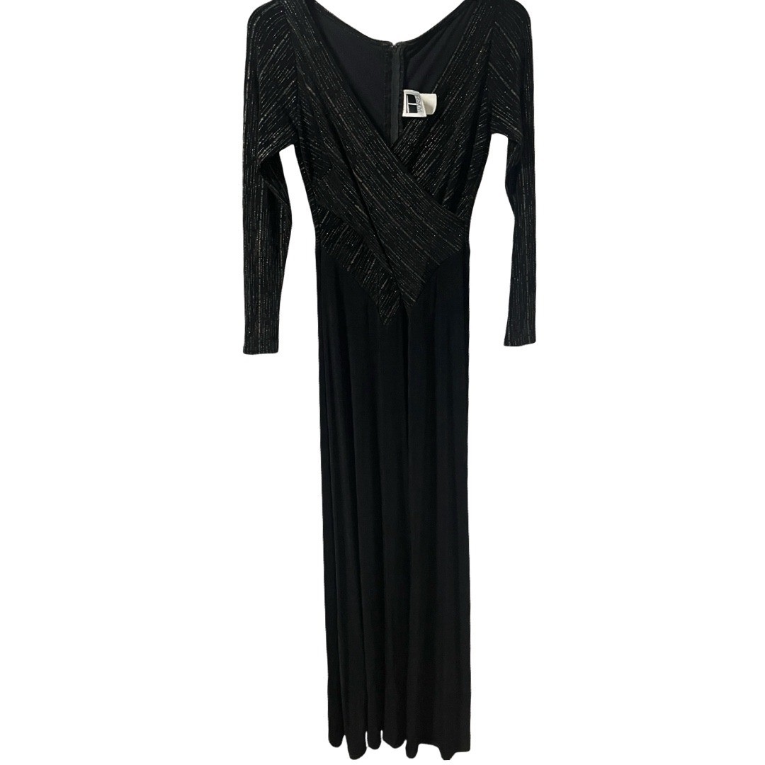 Tadashi Shoji Vintage Black Gold Silver Metallic Pinstripe Maxi Dress Gown Large