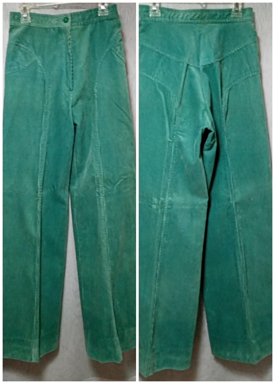 RARE Vtg 60s-70s Green Corduroy ATA Fashions ISRAEL Bell Bottom Cords 24×31.5
