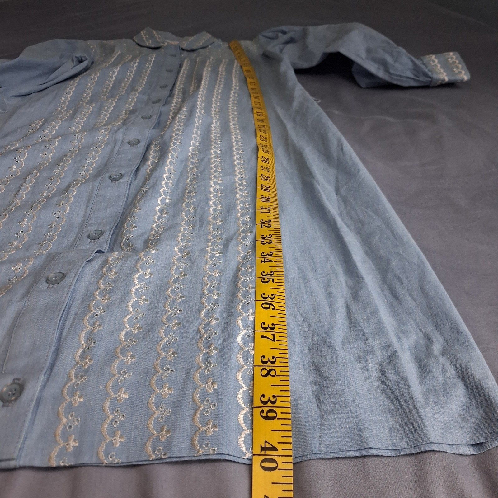 Serbin Marianne Shirt Dress Rockabilly Blue Eyelet Embroidered Belted SZ 10 USA