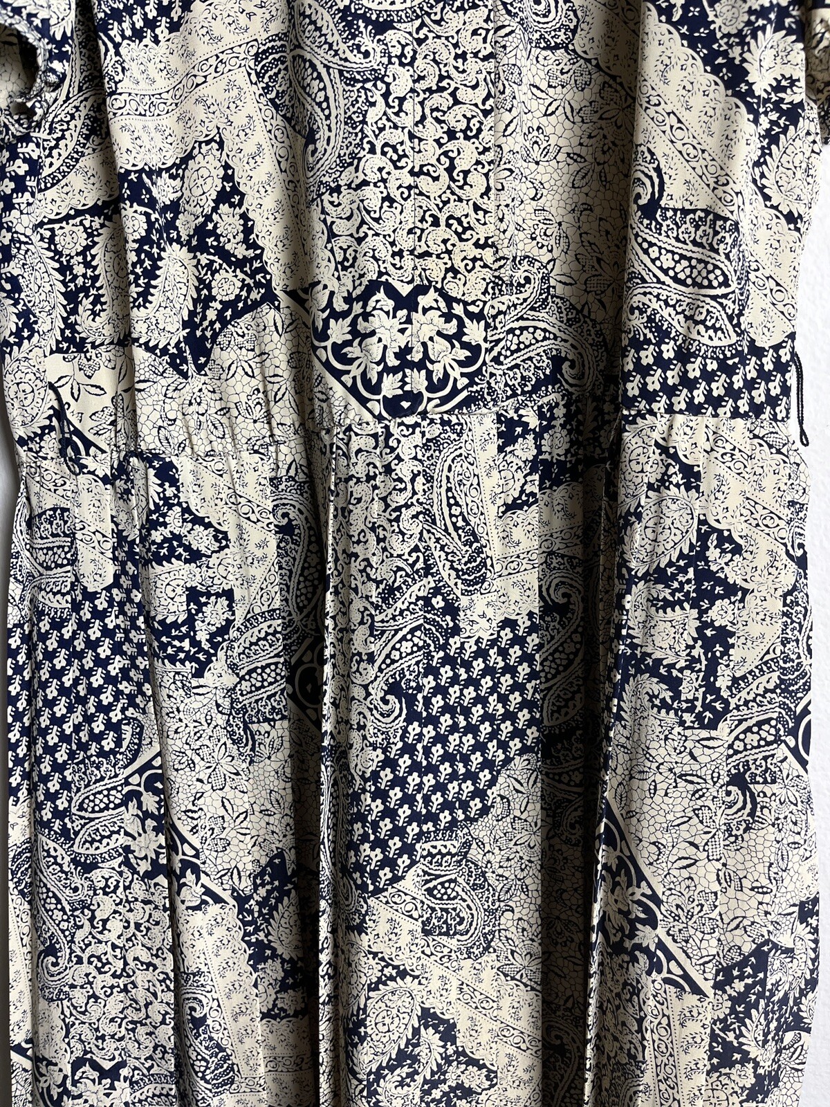 VINTAGE FLORENTINE CANADA NAVY AND IVORY FLORAL PLEATED DRESS SIZE 12 PREOWNED