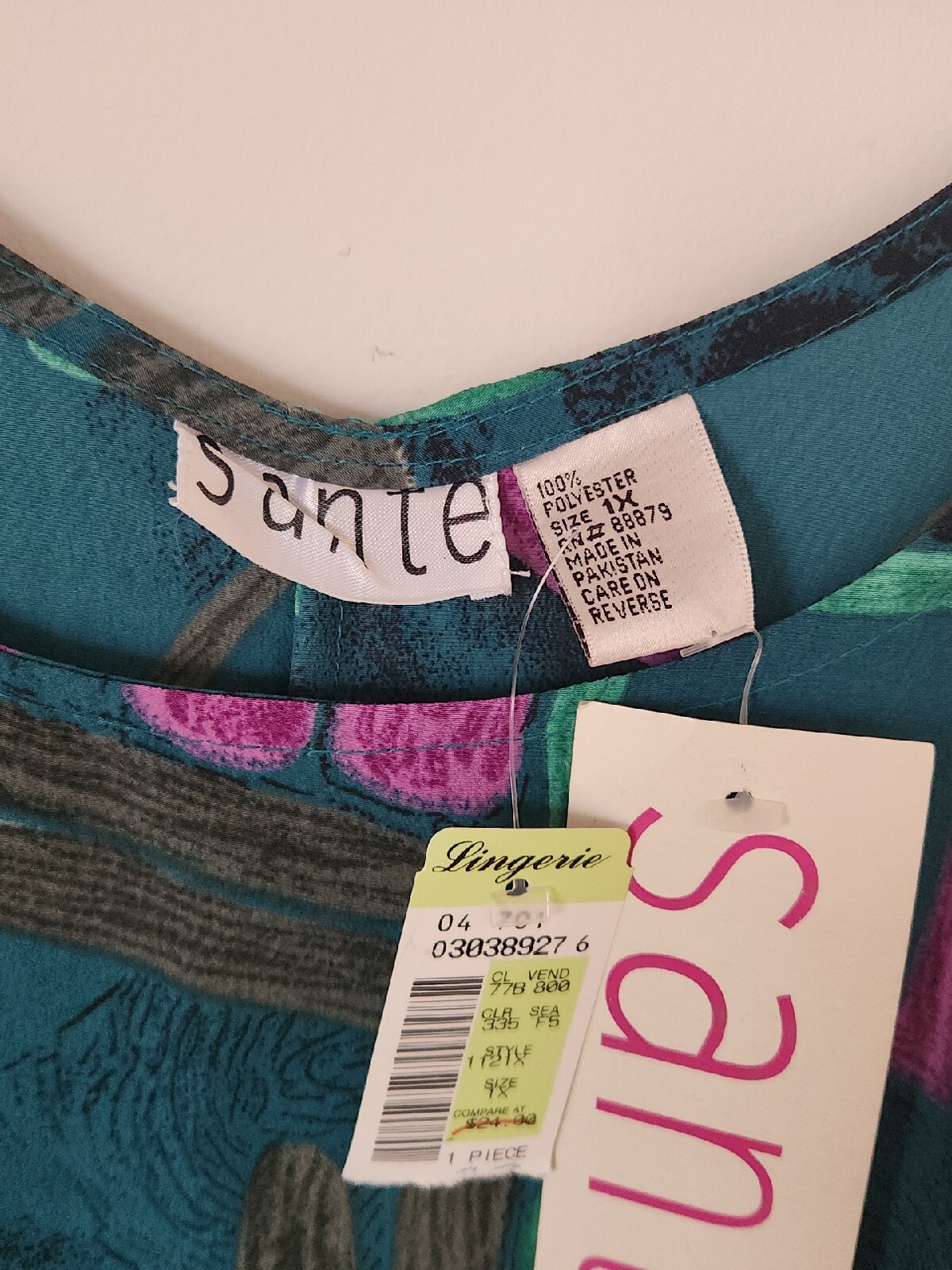 NWT Sante Lingerie Plus Size 1X Nightgown Sleep Dress Moomoo Tie Back