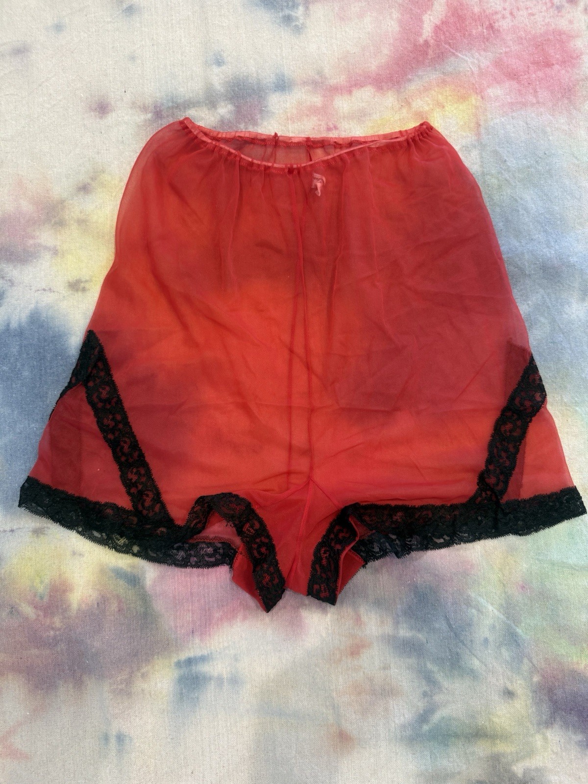Vintage Munsingwear Women’s Sheer Red And Black Lace Lingerie Shorts