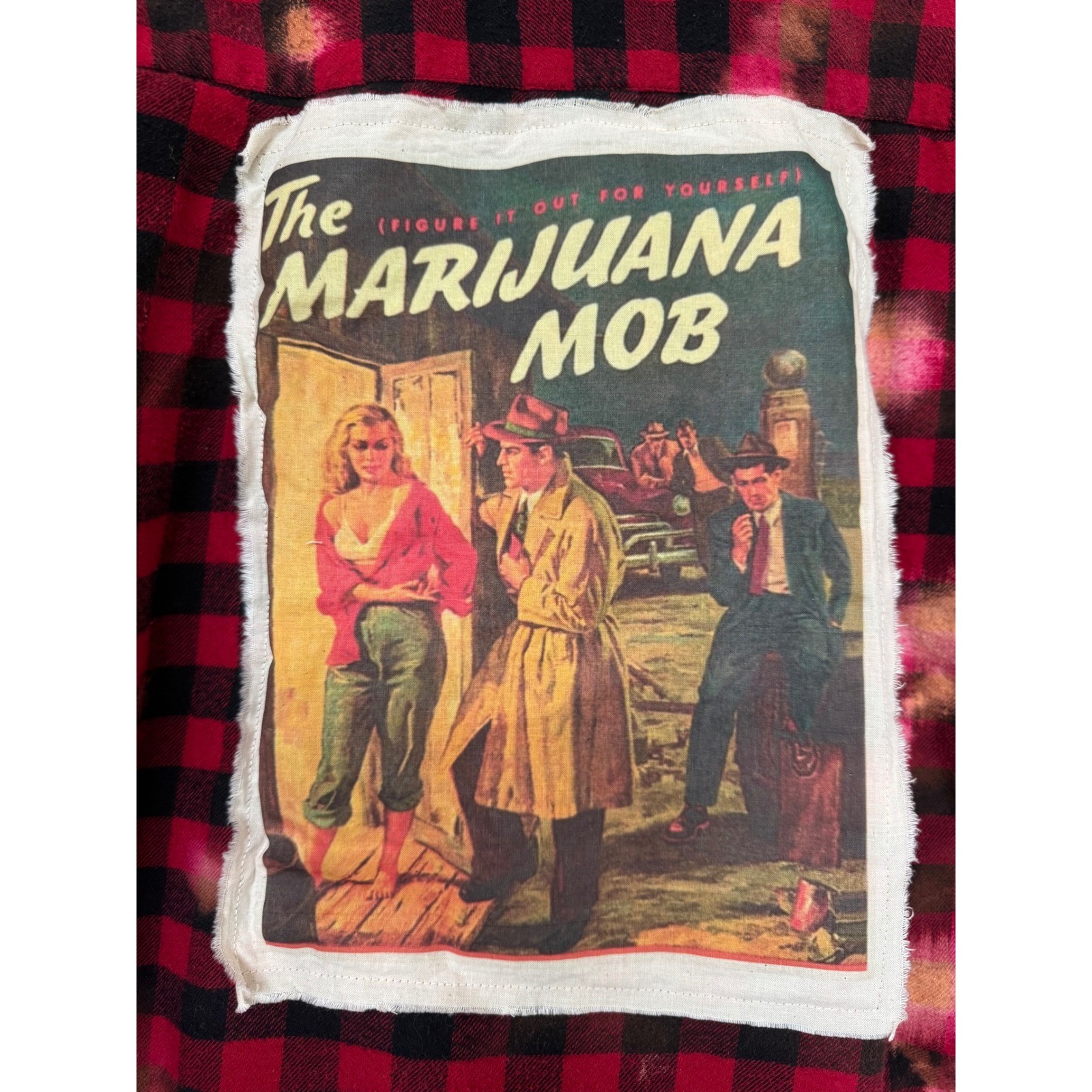 Vintage Marijuana Propaganda Flannel Bleach Dye Buffalo Plaid Shirt