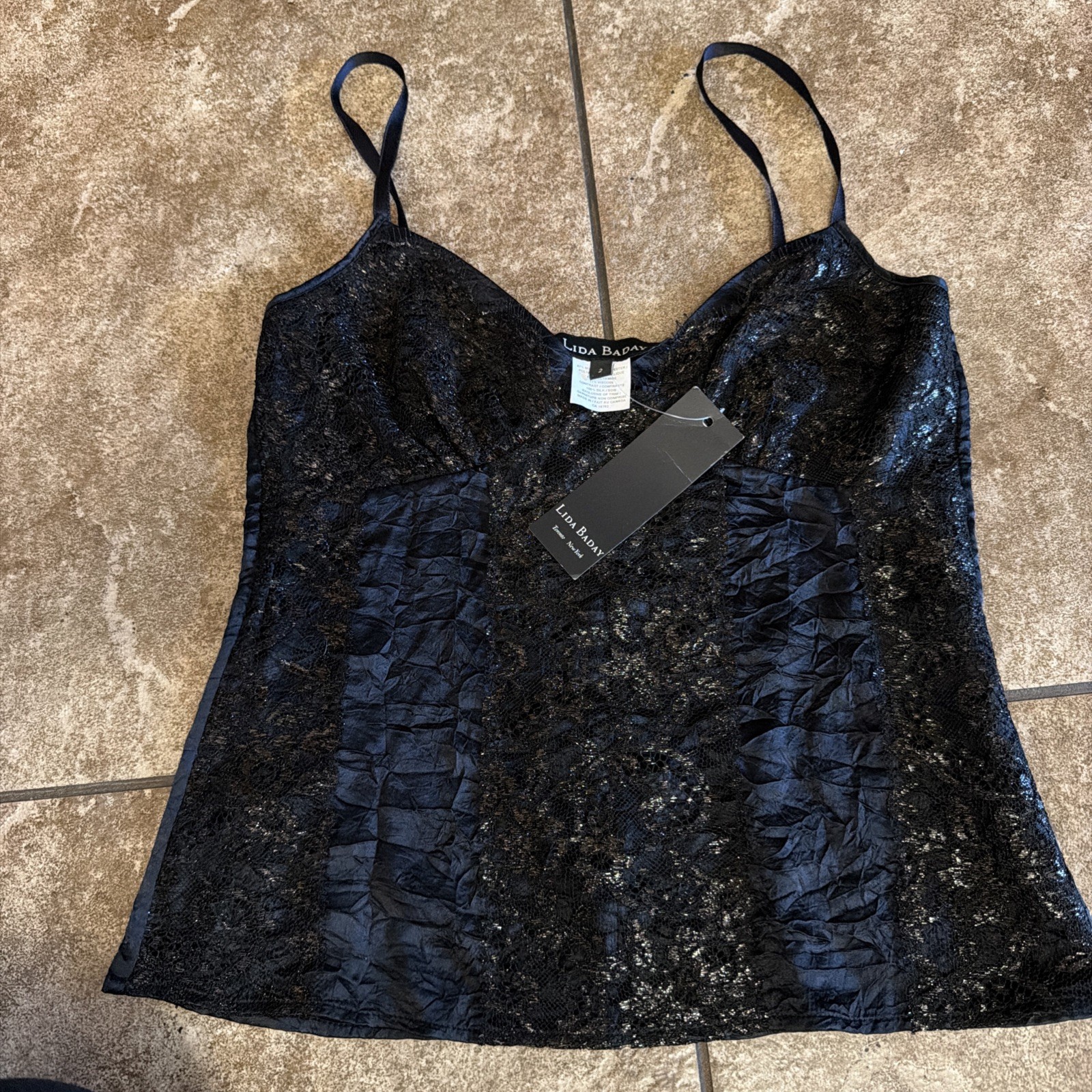 Vintage Lida Baday Metallic Lace Camisole Top New W/ Tag Size 2