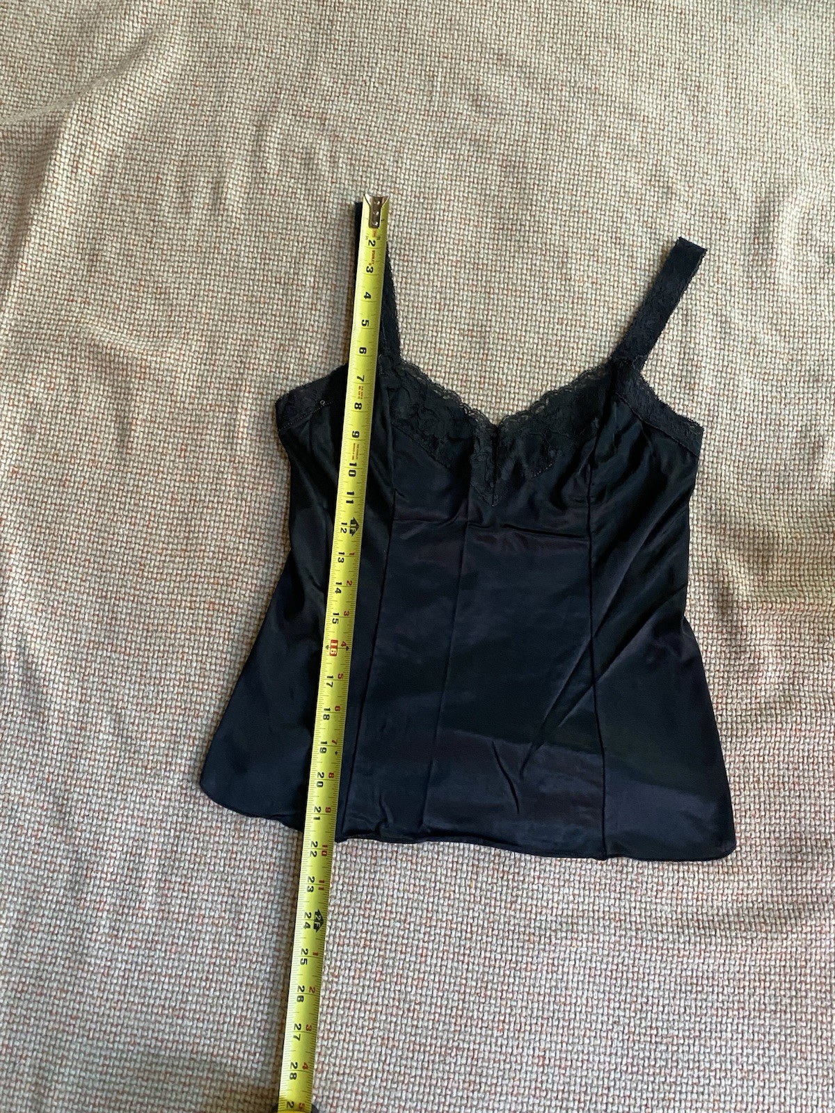 Vintage Black Cami With Lace, No Tags, Measurements And Photos