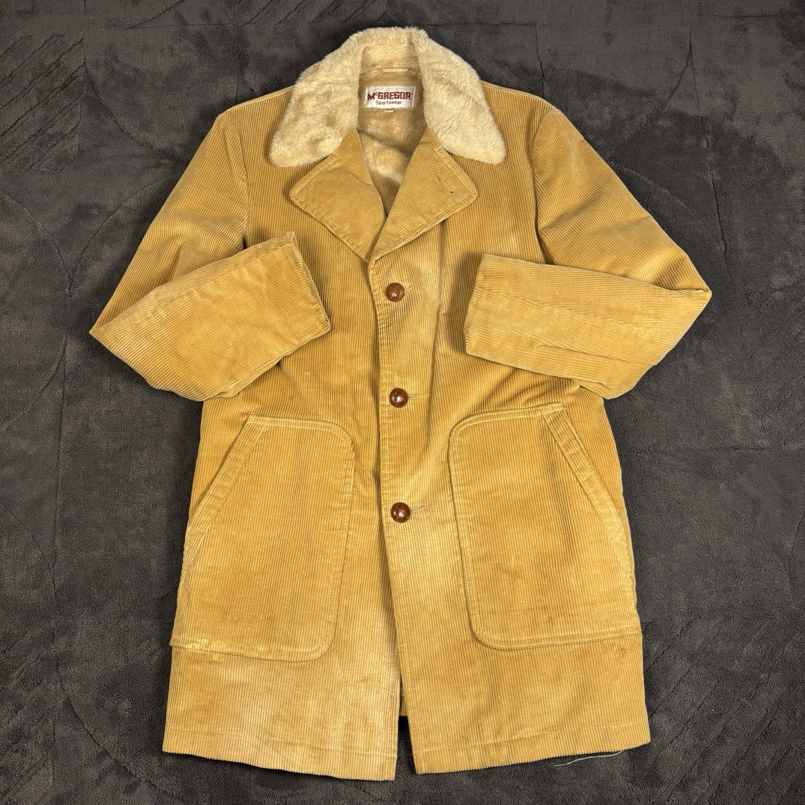 Vintage 1970s McGregor Corduroy Button Up Long Coat Women’s Size 38 USA Retro