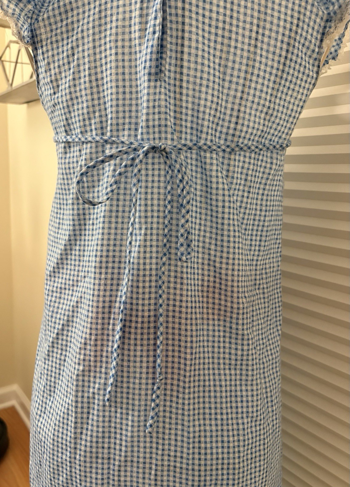 Vintage Late 70’s Gingham Flower Appliqué Nightgown Dress, Girls Size 12
