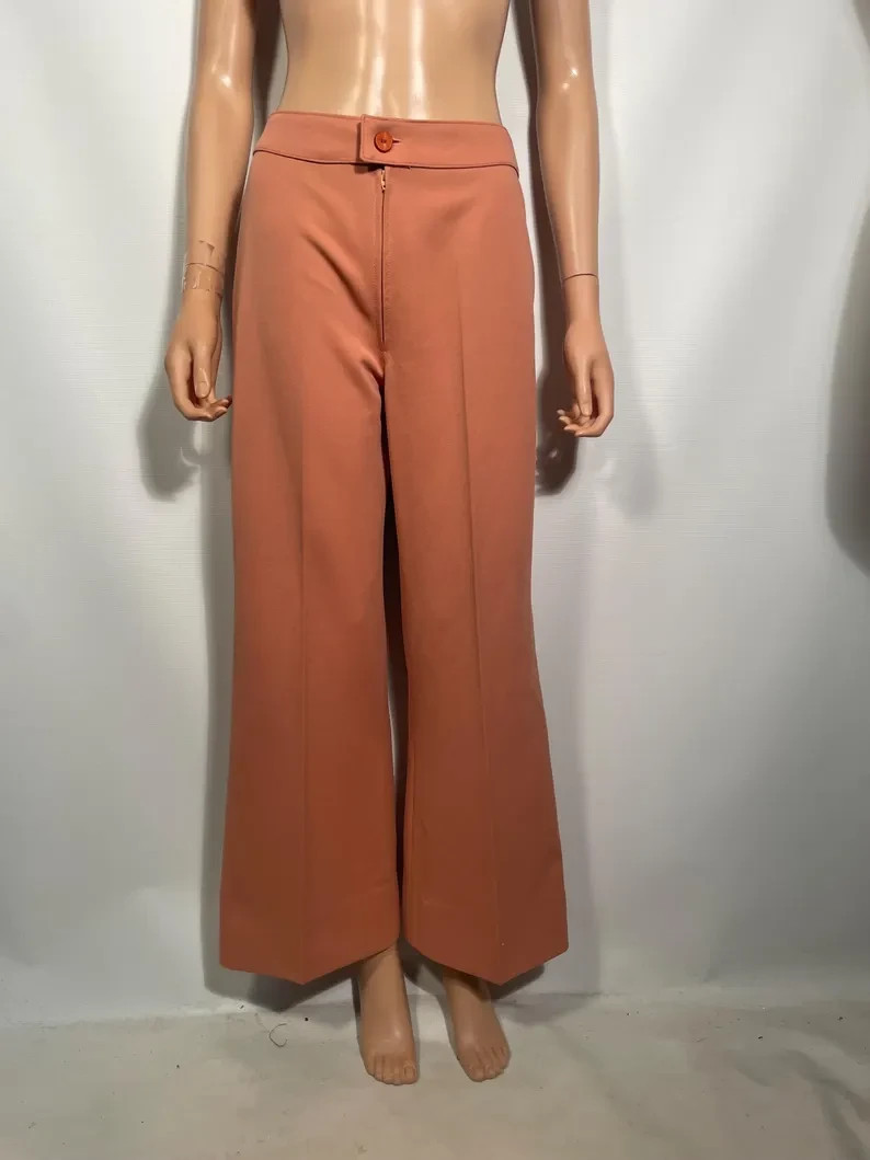 Vintage 1970s Terracotta Wide Leg Pants Size 27 x 28