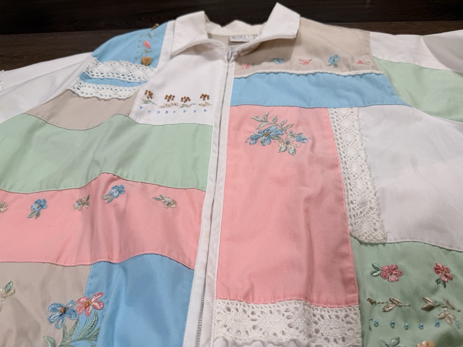 Vintage 90s Koret Francisca Patchwork Boho Grandmacore Bomber Jacket Womens Med