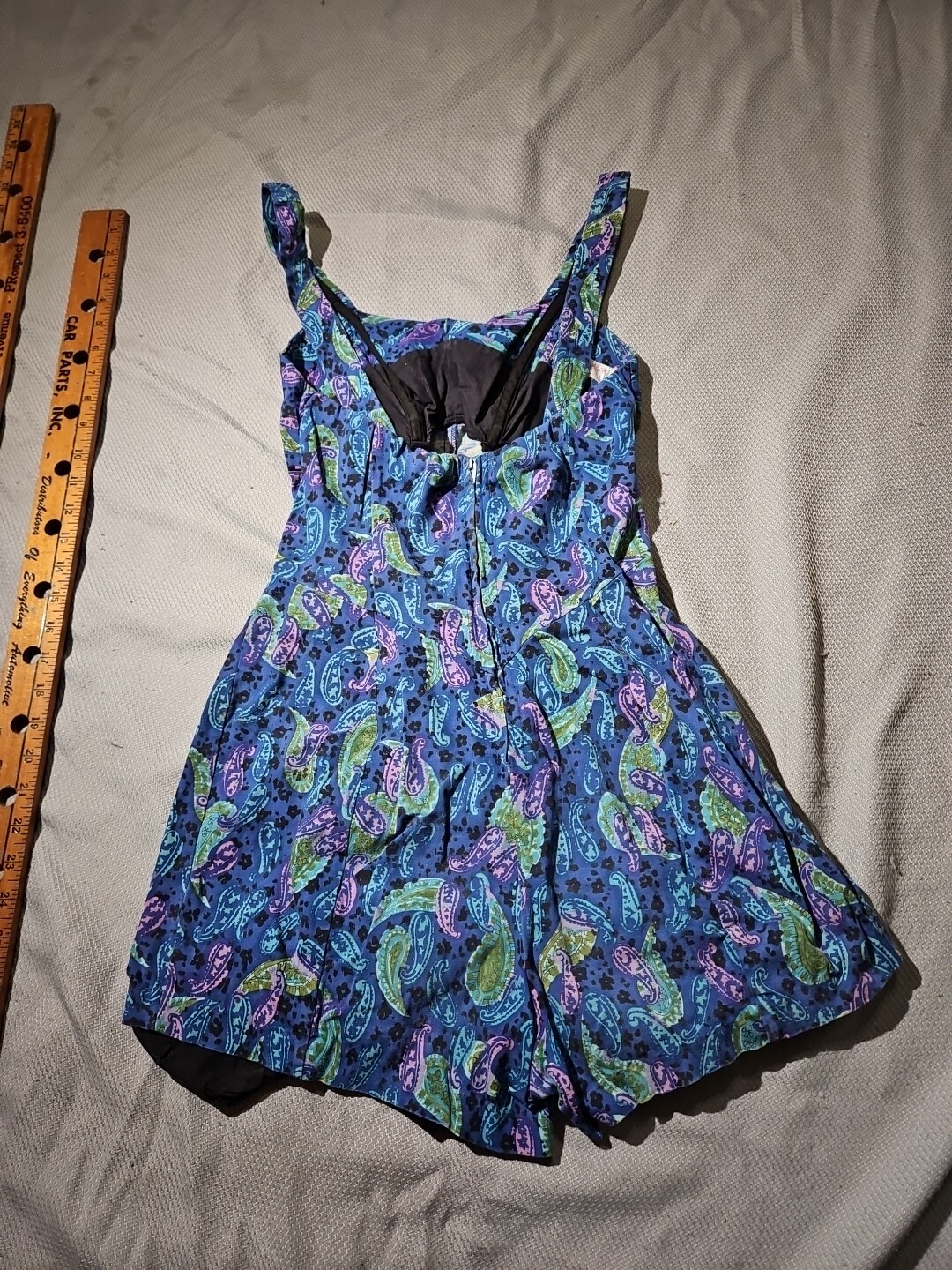 Vintage Rose Marie Reid One Piece Paisley Womens Blue Swimsuit Skorts Romper