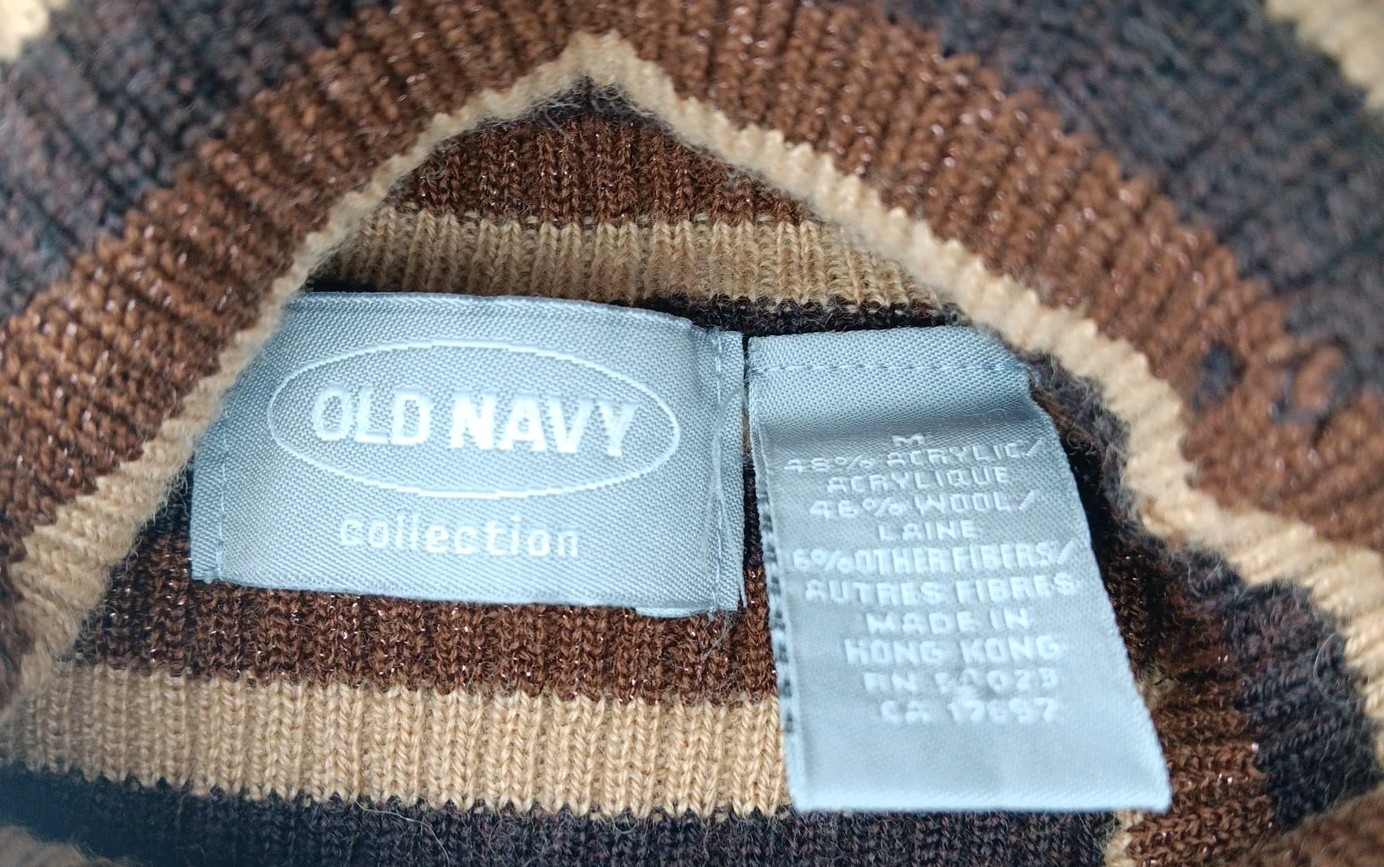 Vtg Old Navy Turtleneck Sweater Top Junior M Brown Striped Ribbed Sparkle Fitted