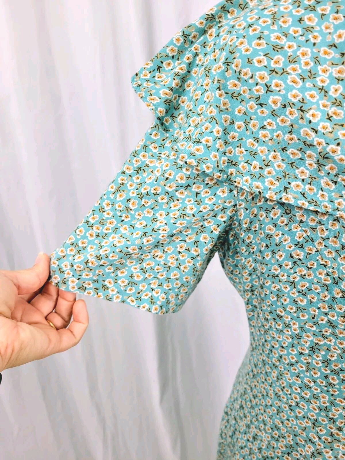 Vintage Kathie Lee Lt Blue Floral Fit & Flare Dress w Oversized Collar Size 12