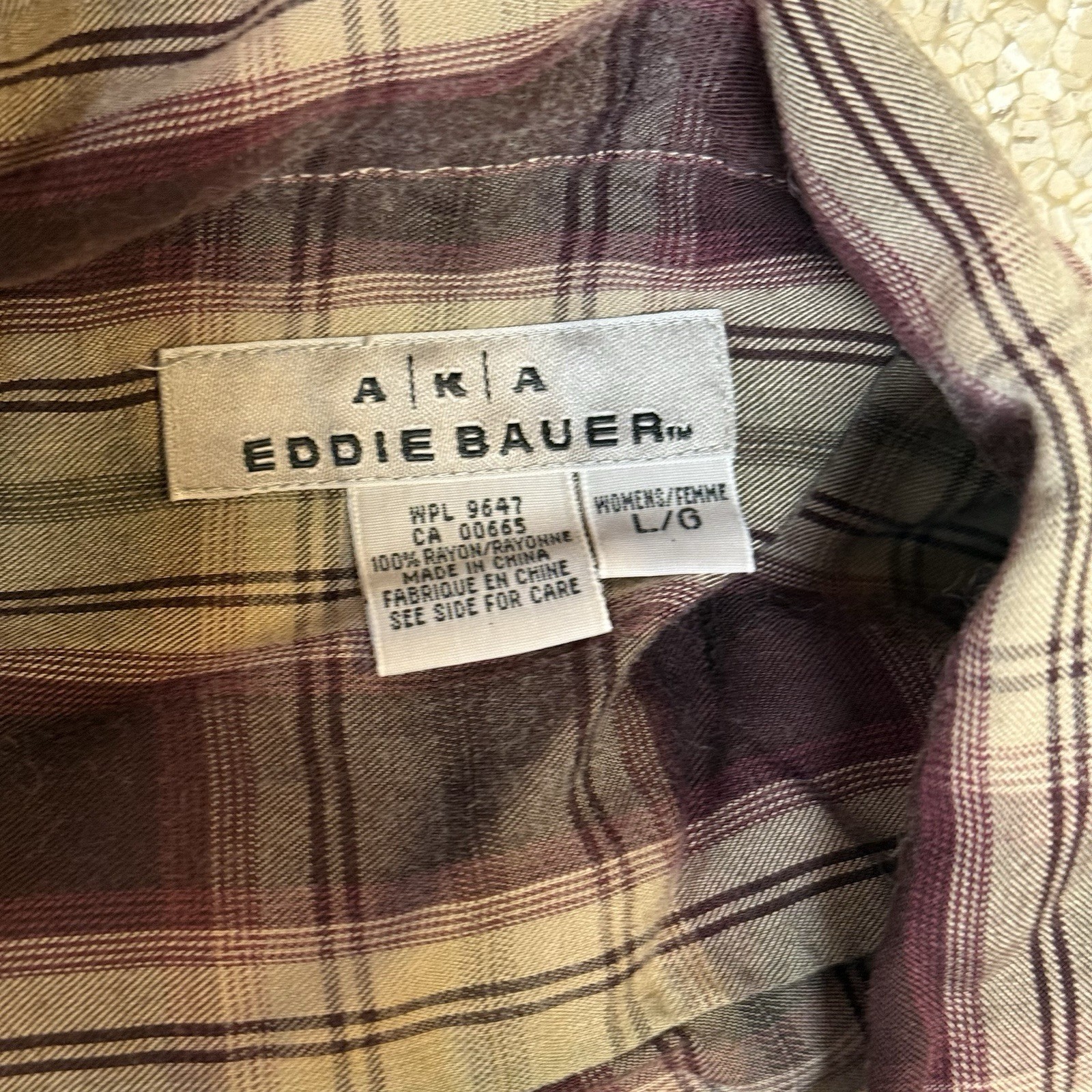 Two (2) Vintage Eddie Bauer Women’s Long Sleeve Plaid Shirts Size Lg Blue Purple