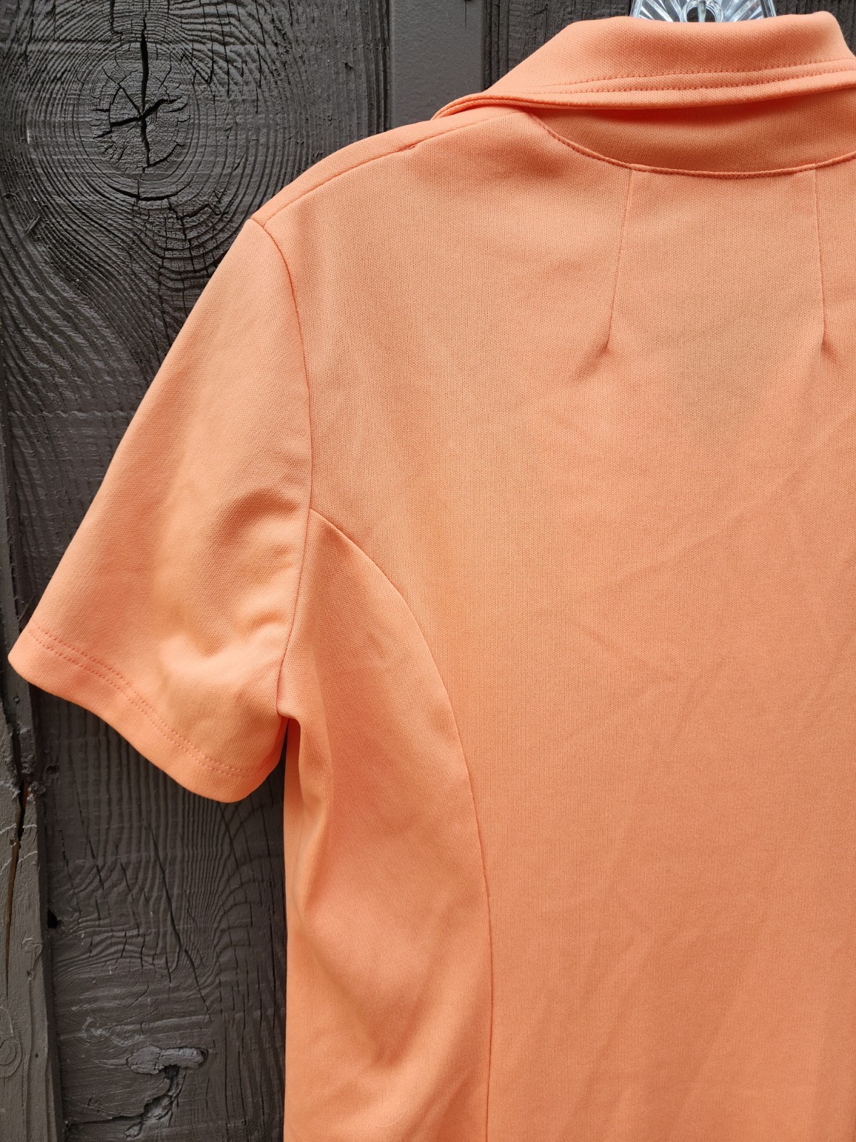 70s Handmade Solid Peach Color Double Knit Polyester Dress – Womens L-XL Vtg