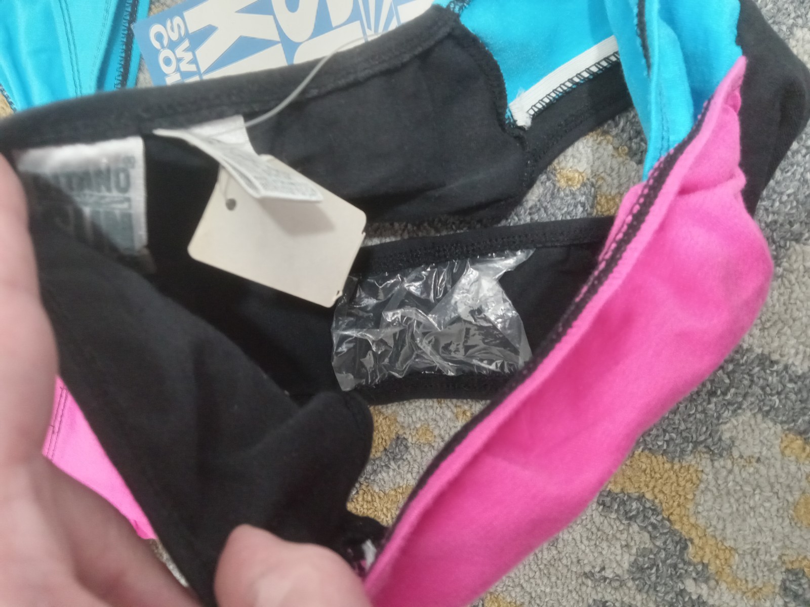 Vtg Gitano Sunkiss 80s Bikini 2 pc High Strip Swim Suit Black Blue Pink Sz 9/10