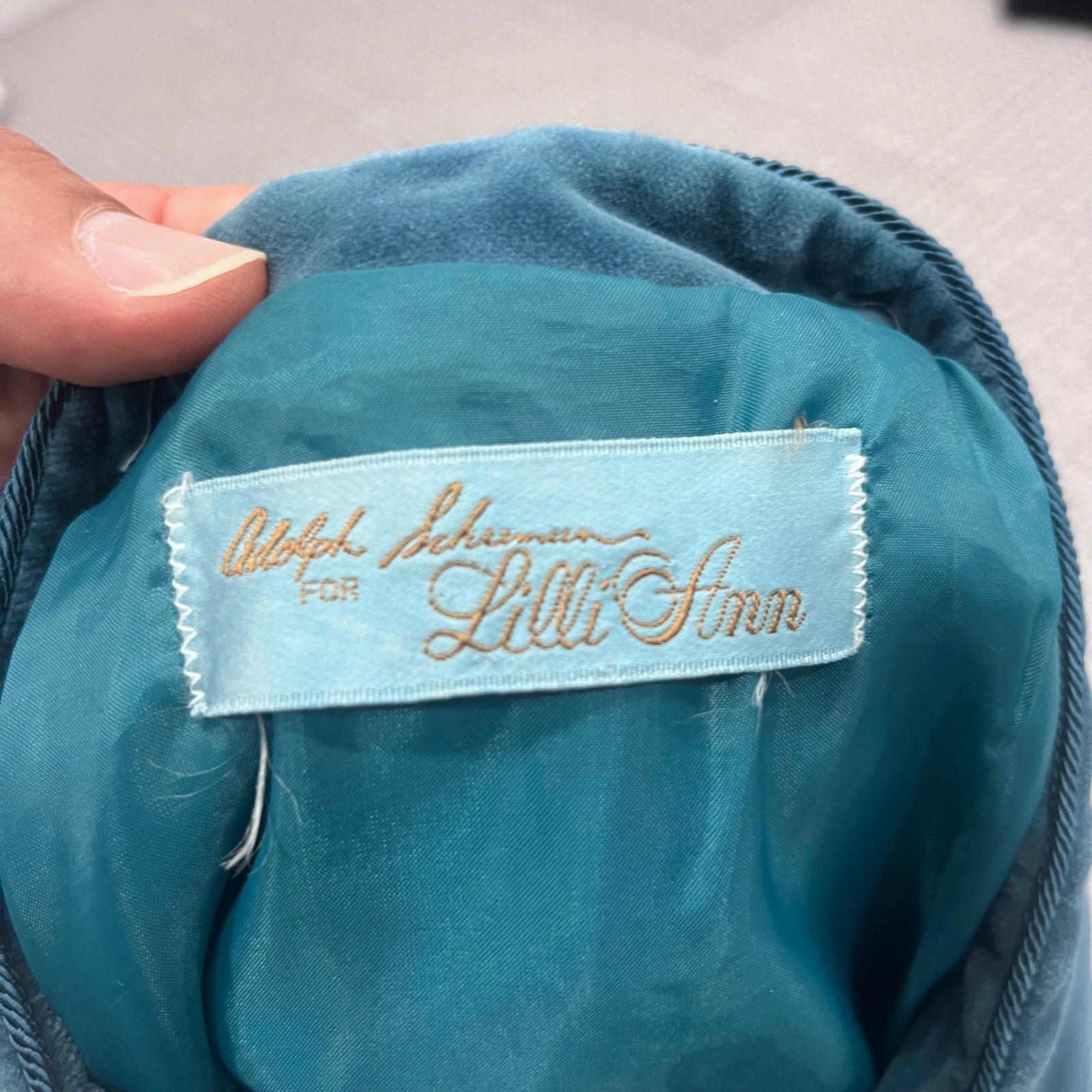 Vintage 70’s Adolph Schumann for Lilli Ann Skirt Suit Womens Teal Blue Velvet