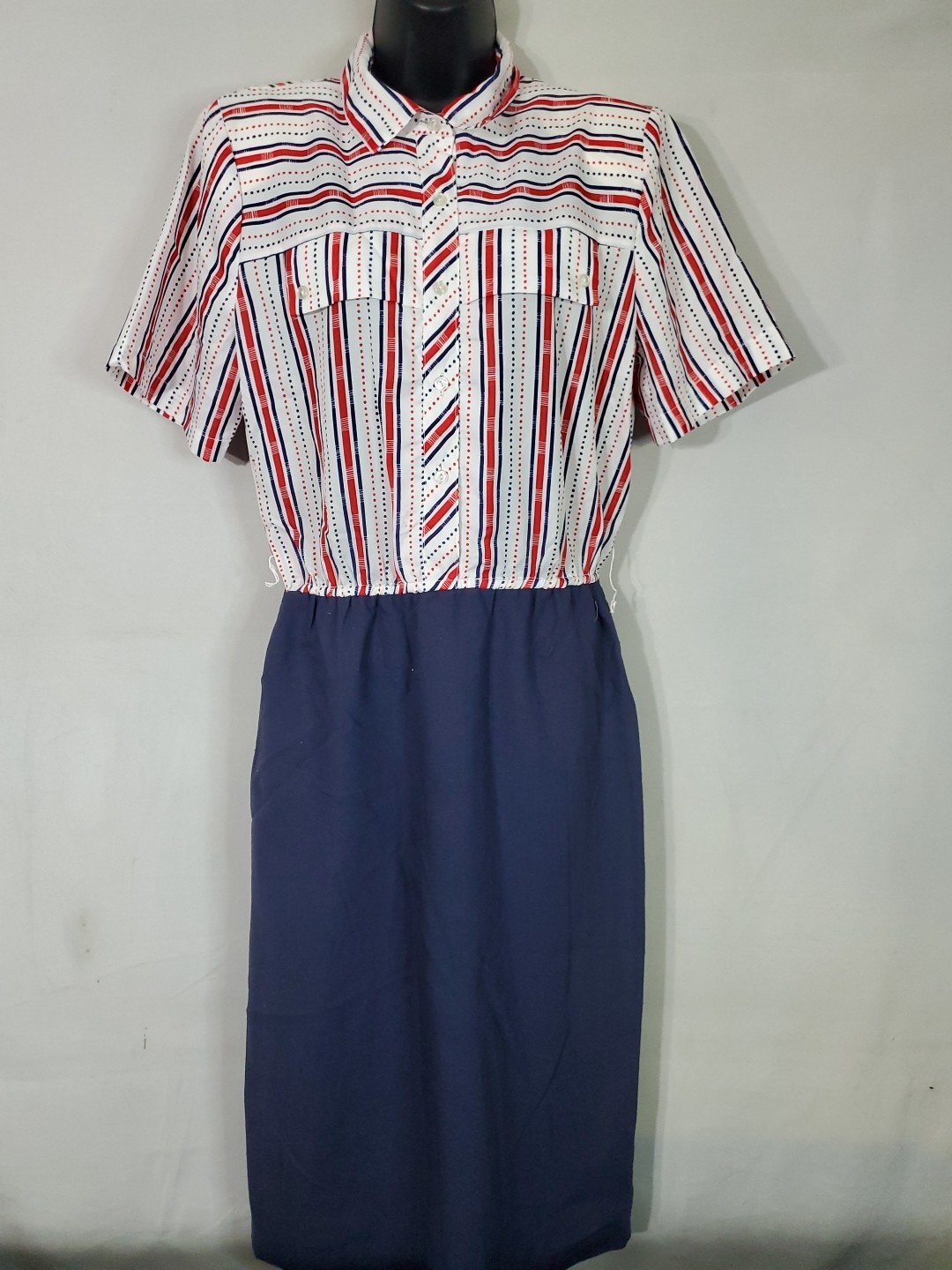 VINTAGE 70s Peri Petites Dress WOMEN’S Size 12P RED White Blue Patriotic USA