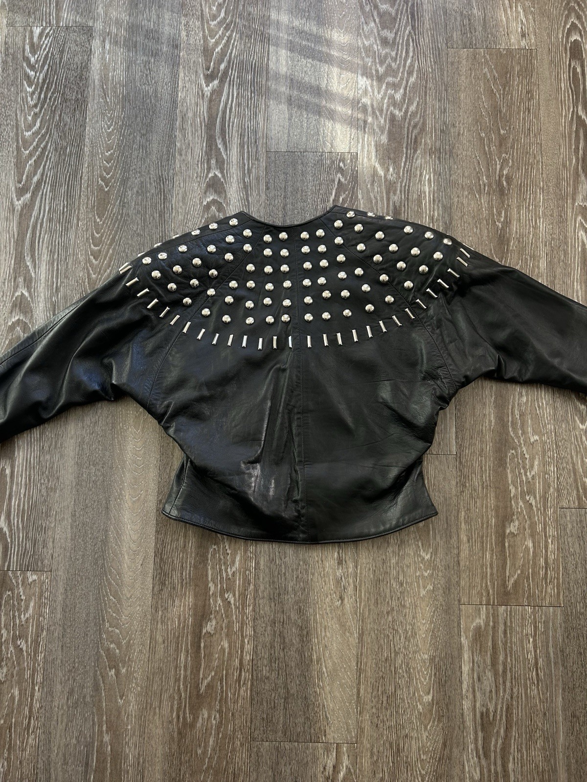 VTG Firenze SB Designer Studded Black Calfskin Moto Leather Jacket Sz S 80s