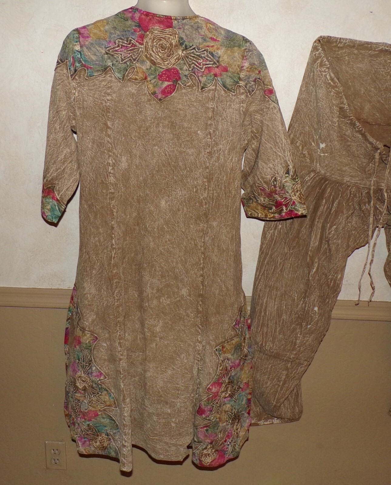 Vintage Embellished Tunic & Harem Shalwar Pants Stone washed Boho Hippy OS