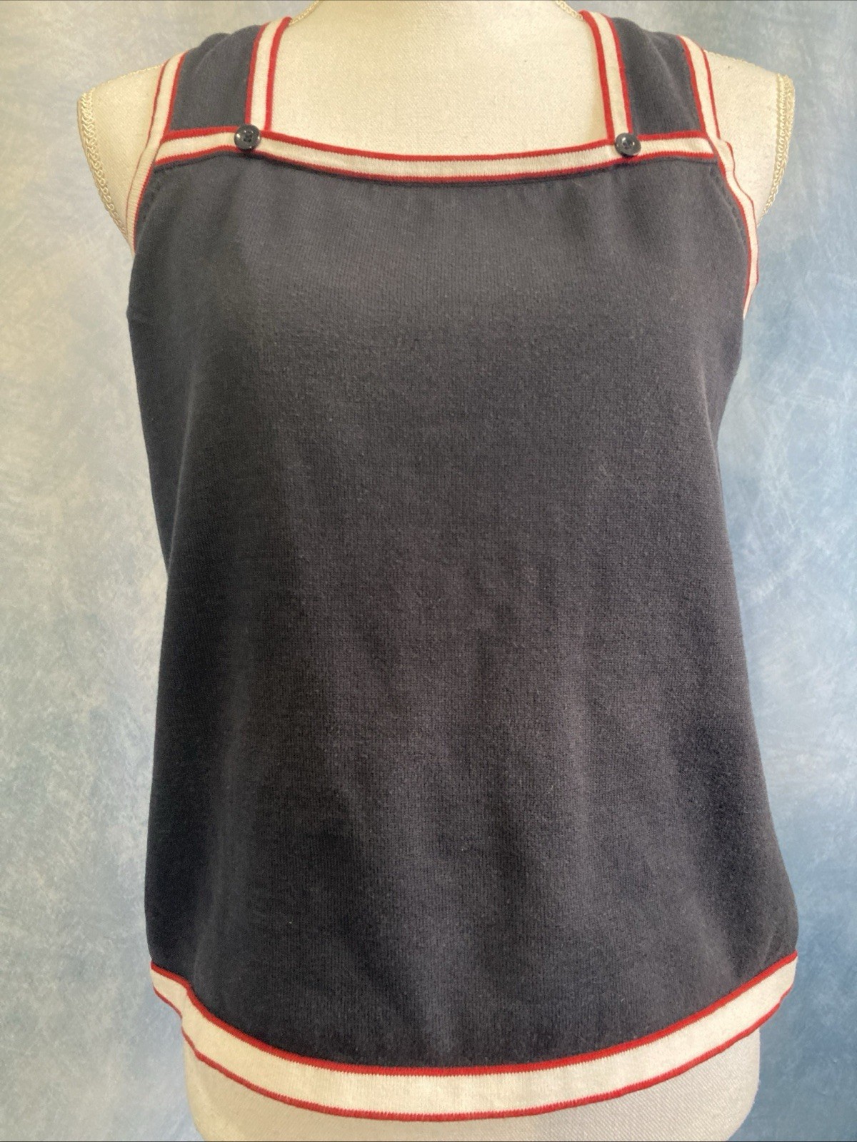 Vtg Christopher & Banks Navy Knit Tank Top M Y2K Coastal Preppy Nautical Stripe