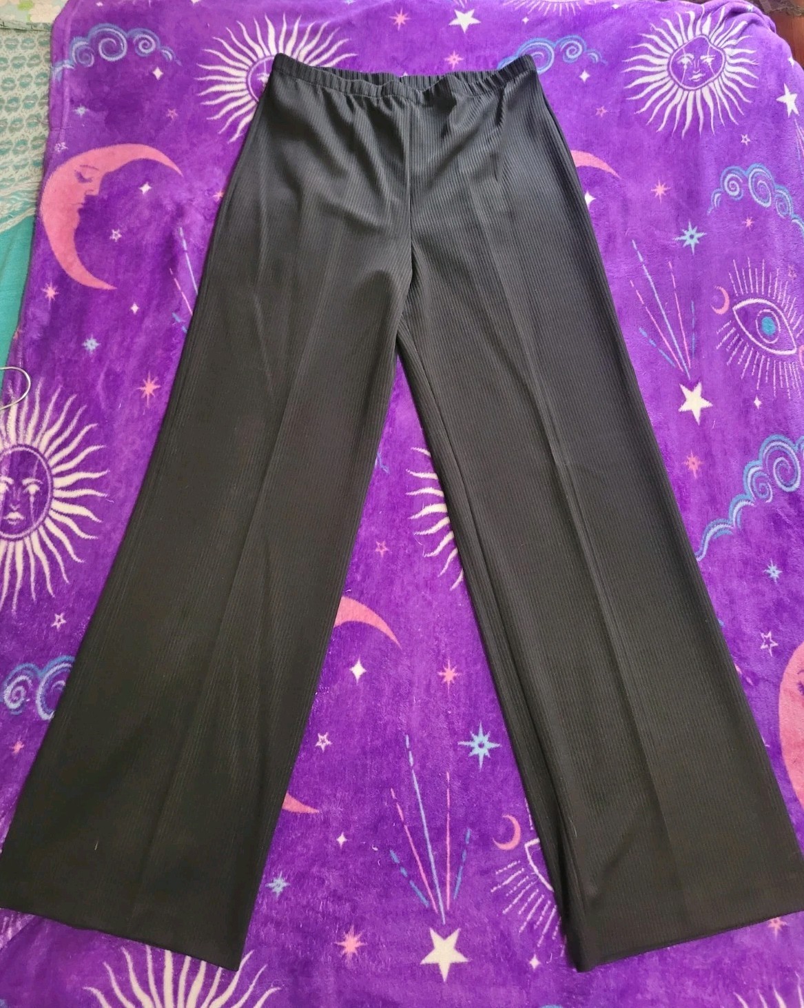 Vintage 70s Black Ribbed Wide Leg Pants Size 11/12 Versatile Funky Boho