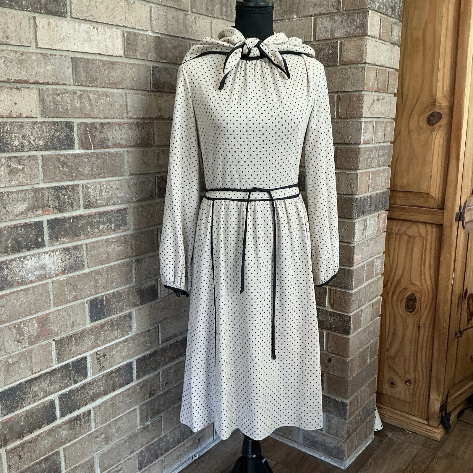 70s VINTAGE Nancy Greer New York Polka Dot Midi Dress Hat Set Size 10 #1402