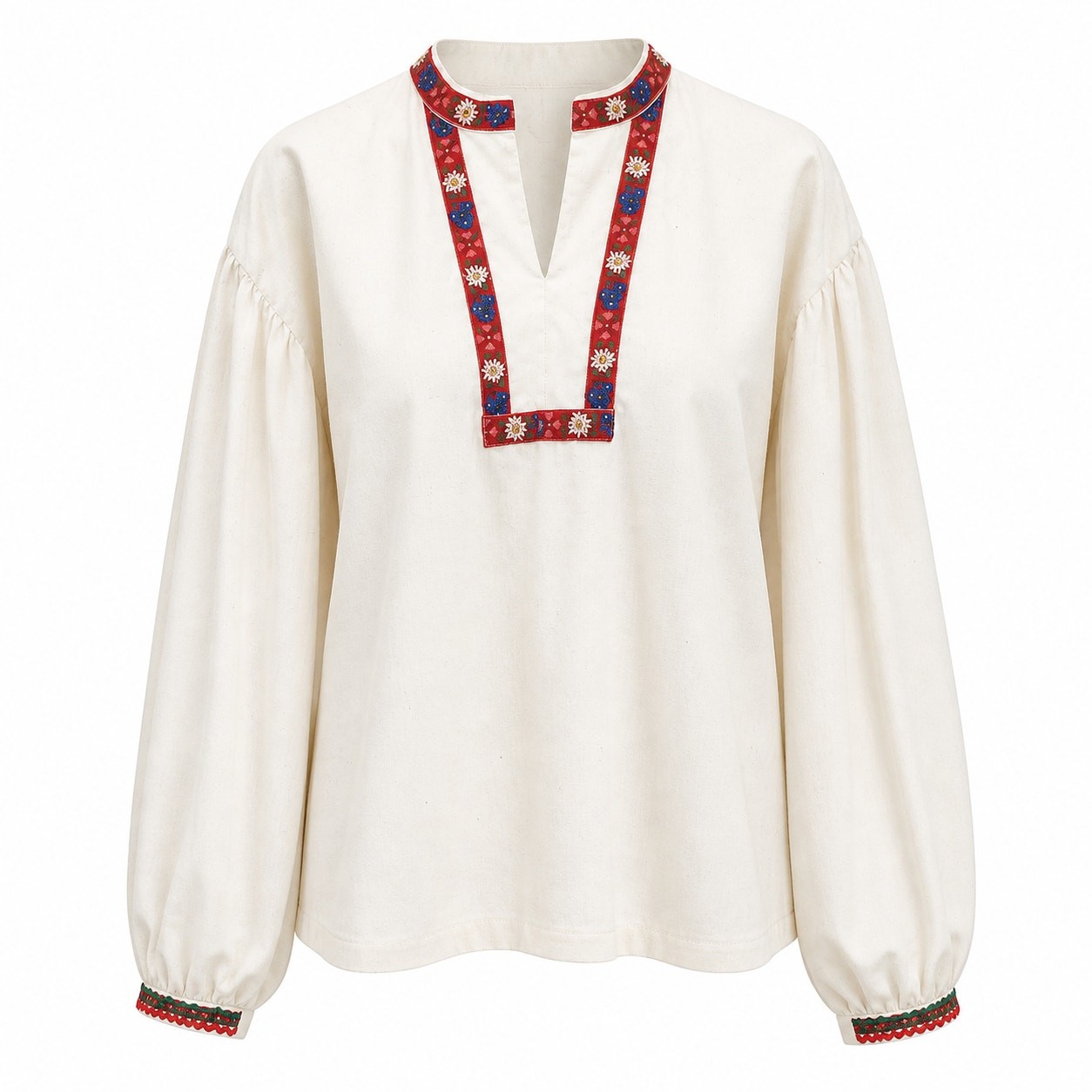 Vintage 70s Boho Peasant Blouse L XL Handmade Cotton Embroidered Folk Top