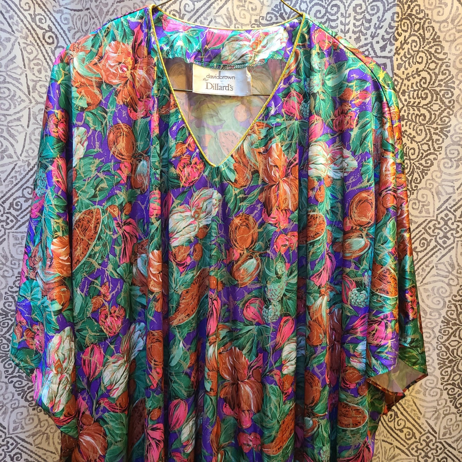 David Brown for Dillard’s Mumu Kaftan Women OS Multicolor Vintage Floral Gold
