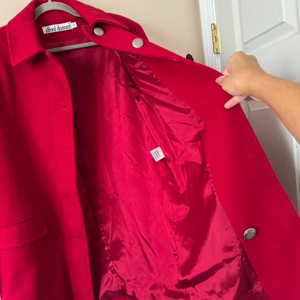 Vintage Cherry Red 100% Wool Overcoat jacket winter silver button alfred dunner
