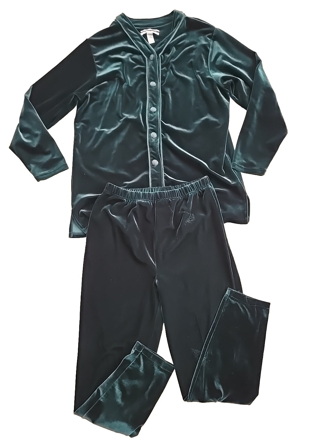 Vtg Amanda Smith Emerald Green Velvet Lounge Pajama Suit Womens Large