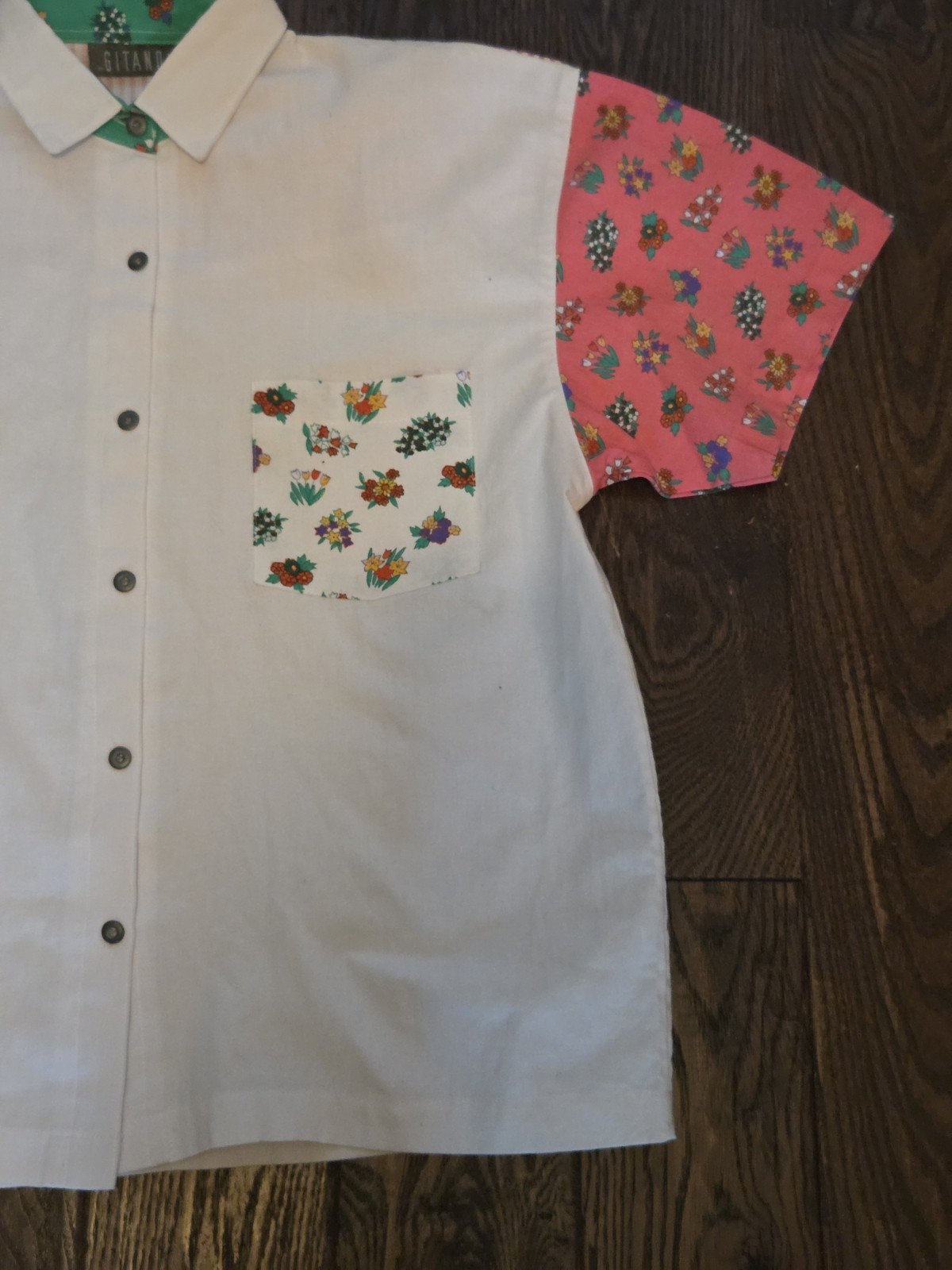 Vintage Gitano Floral Colorblock Button Front Womens Large 90s Cotton Oversized