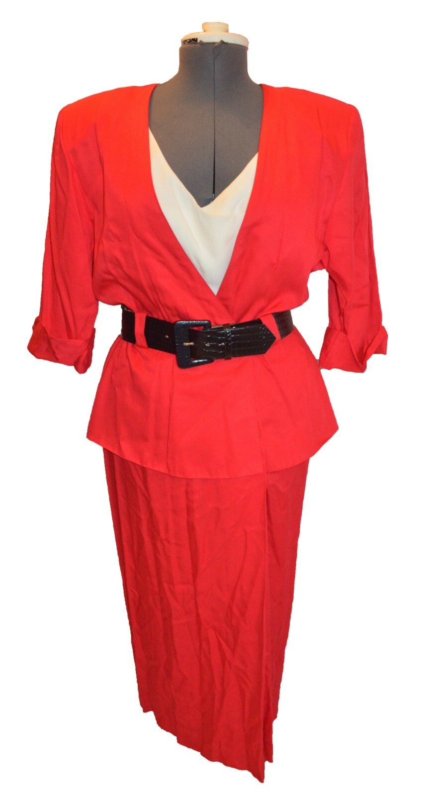 Peck & Peck Vintage 80s Red Belted Secretary Dress w/ Dickie sz 14